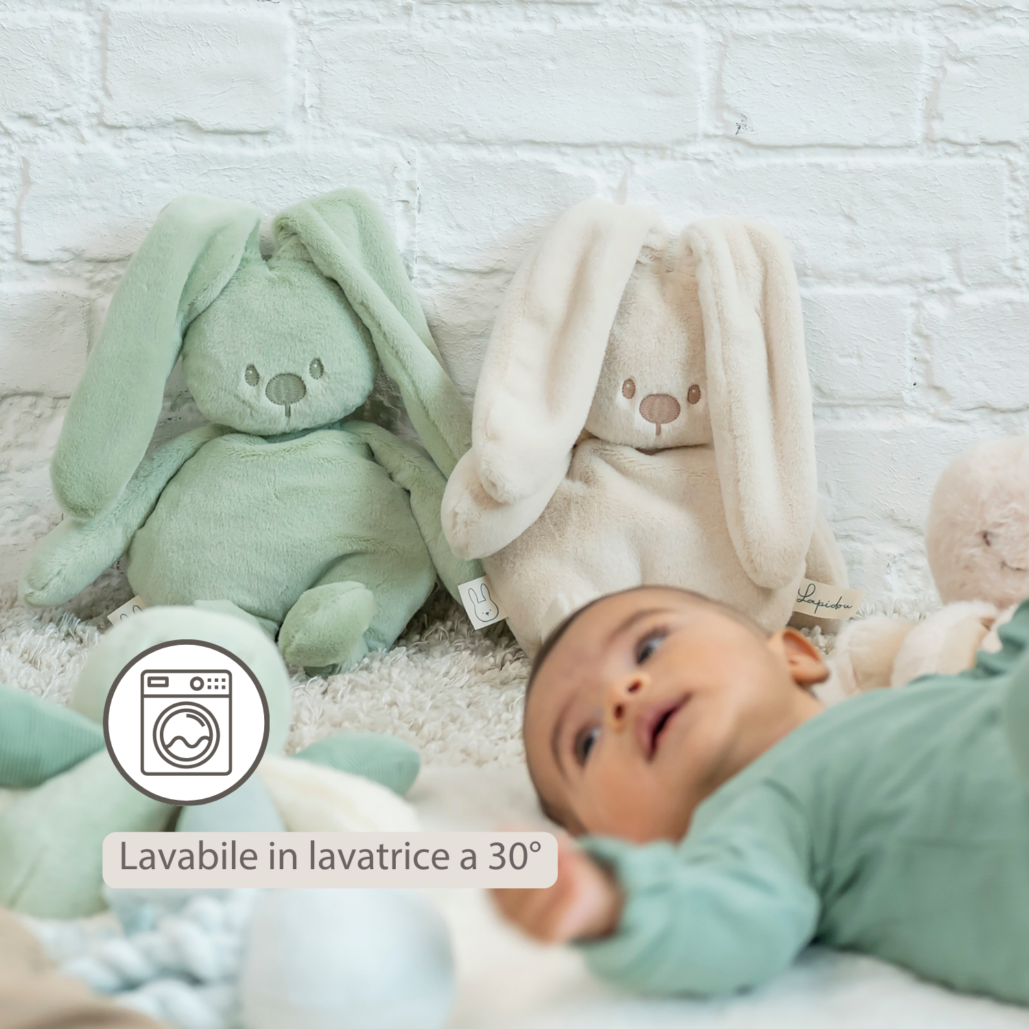 Lapidou Cuddly Rabbit - 30 cm - Soft Baby Plush - Linden Green [IT]