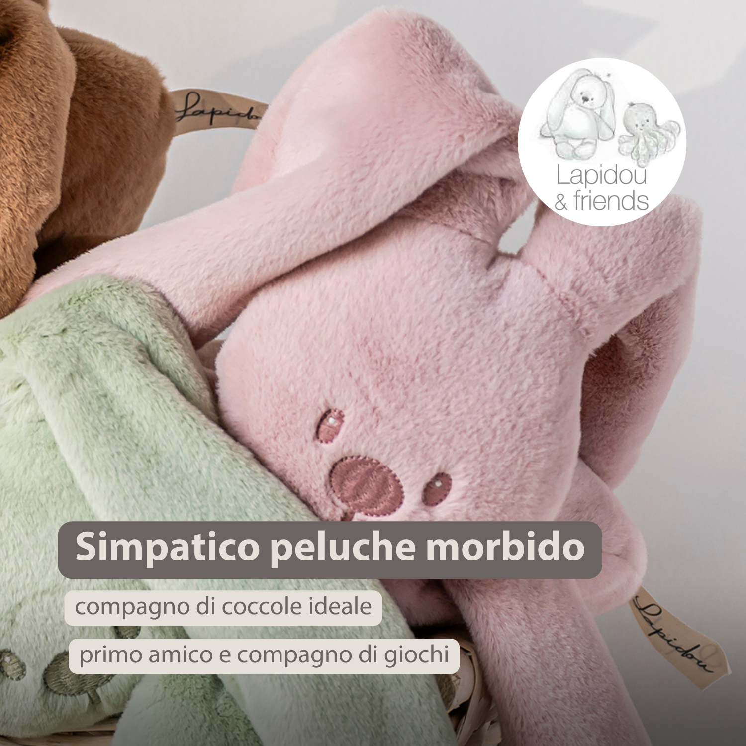 Lapidou Cuddly Rabbit - 30 cm - Soft Baby Plush - Powder Pink [IT]