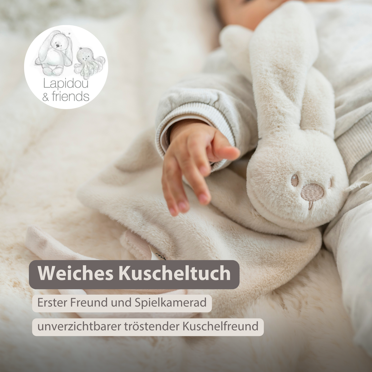 Lapidou Baby Comforter - 27 x 27 cm - Doudou Rabbit - Sand [DE]