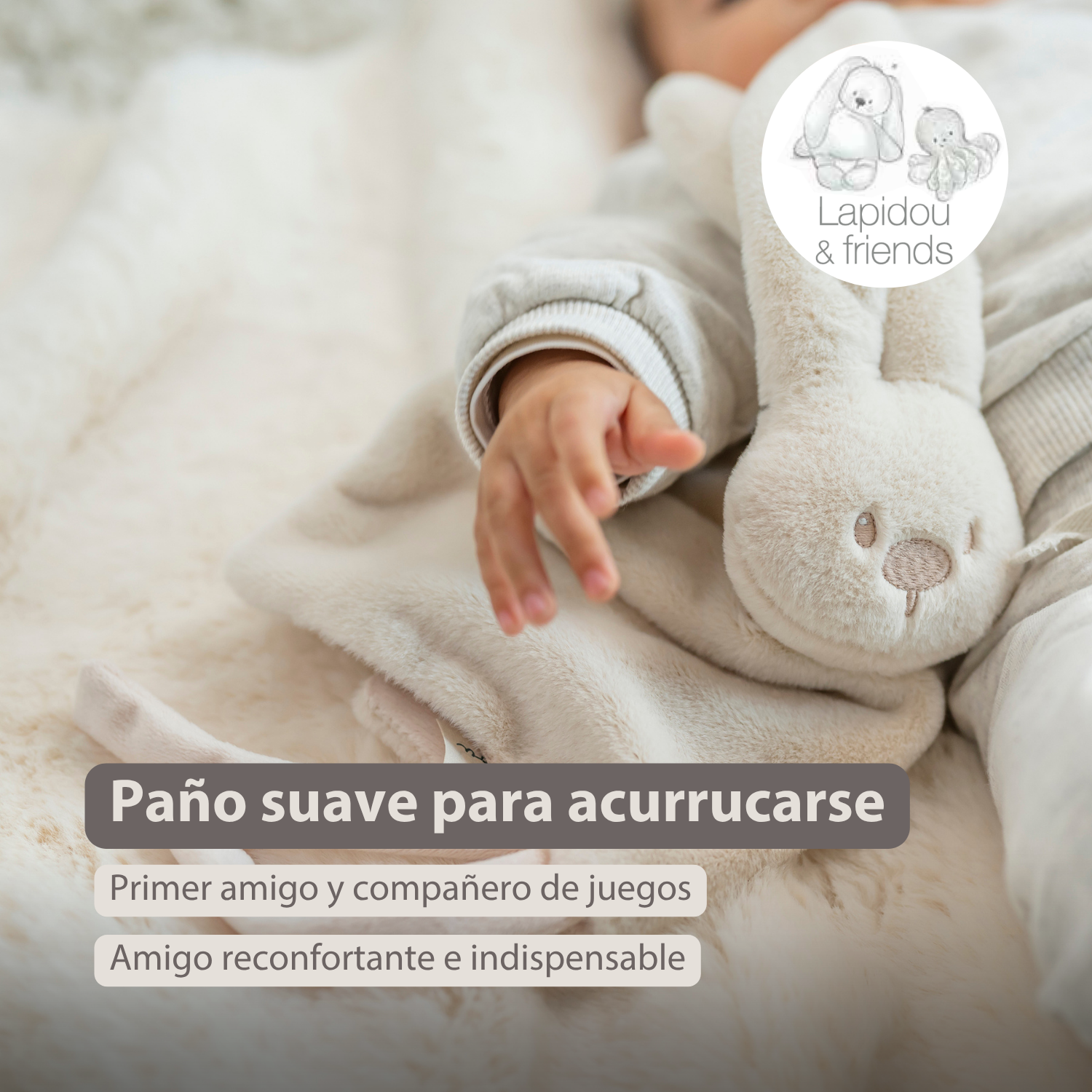 Lapidou Baby Comforter - 27 x 27 cm - Doudou Rabbit - Sand [ES]