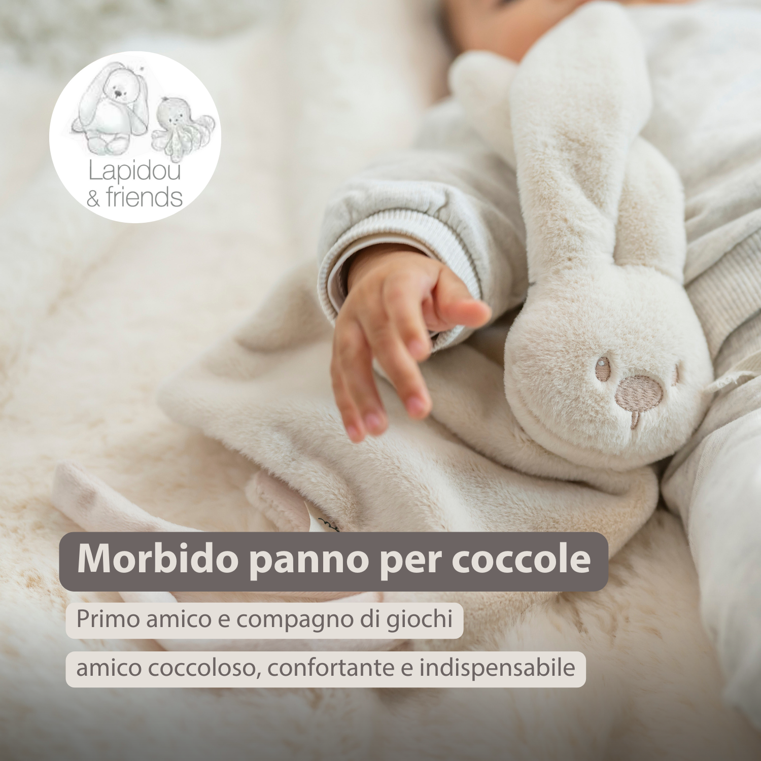 Lapidou Baby Comforter - 27 x 27 cm - Doudou Rabbit - Sand [IT]