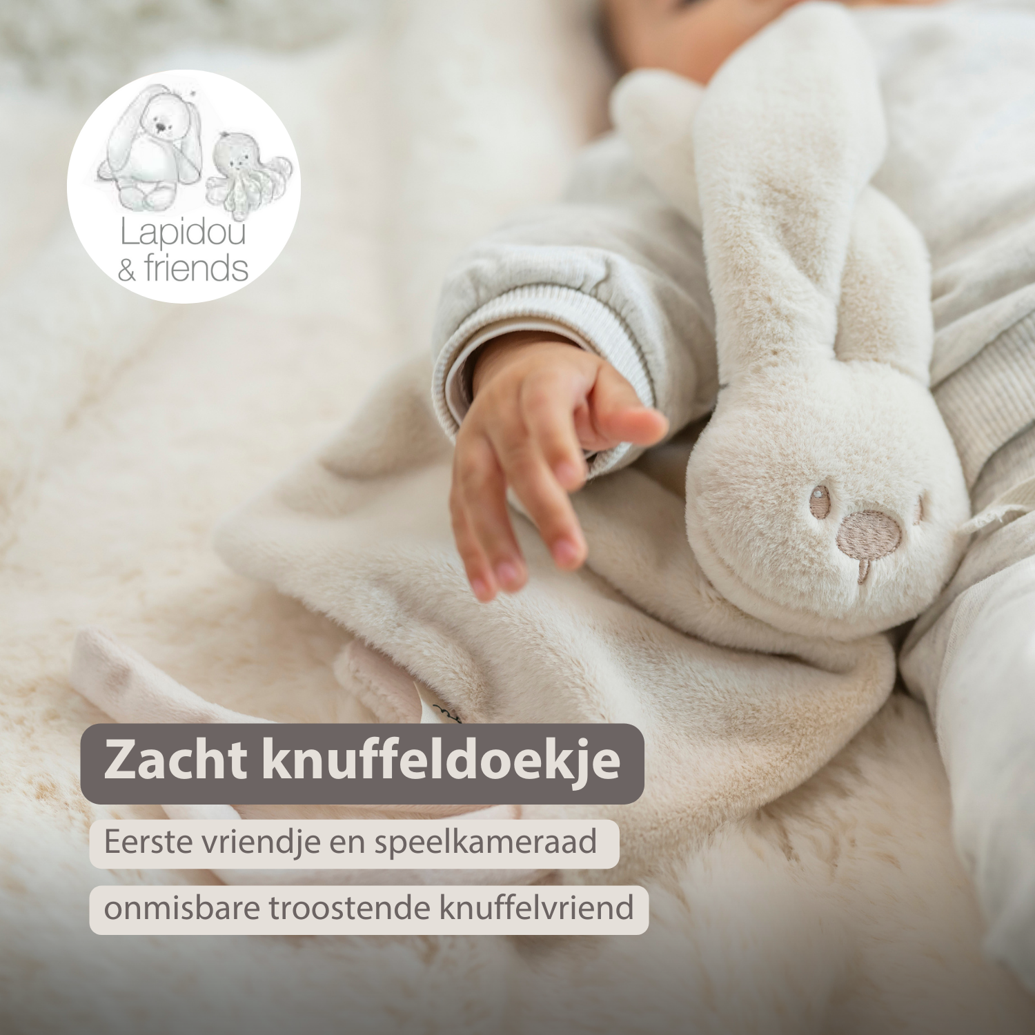 Lapidou Baby Comforter - 27 x 27 cm - Doudou Rabbit - Sand [NL]