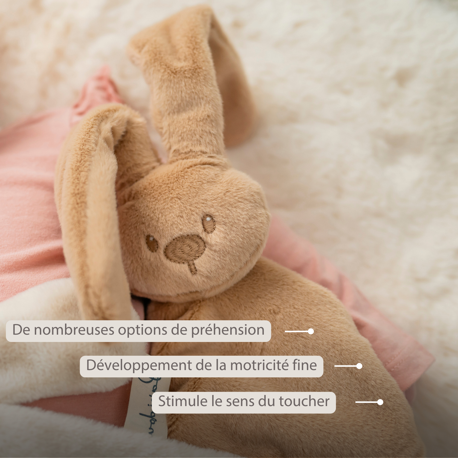 Lapidou Baby Comforter - 27 x 27 cm - Doudou Rabbit - Warm Beige [FR]