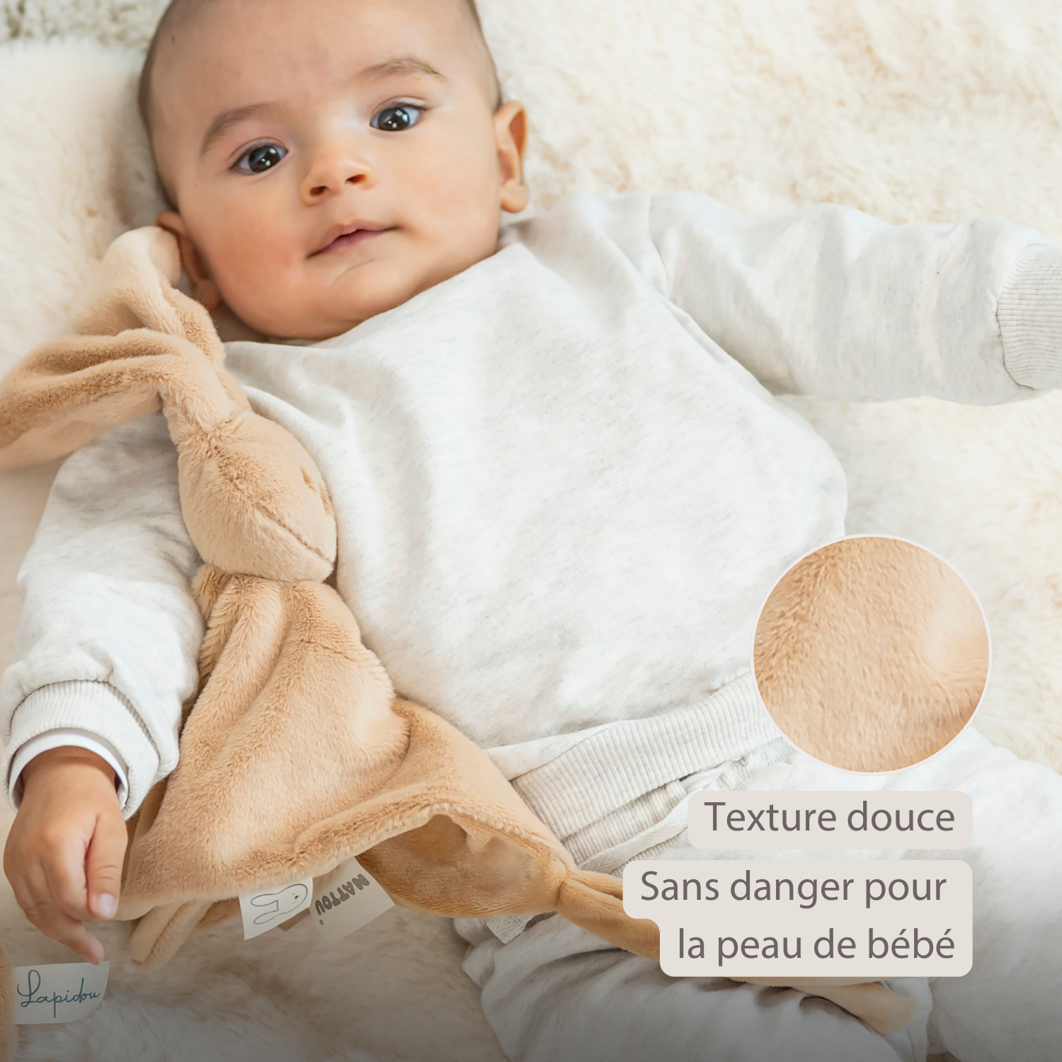 Lapidou Baby Comforter - 27 x 27 cm - Doudou Rabbit - Warm Beige [FR]