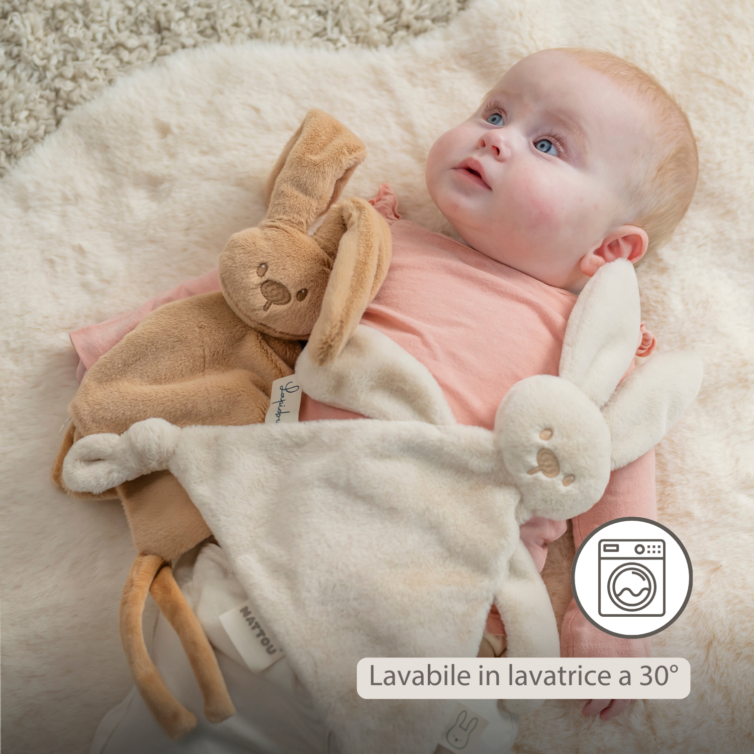 Lapidou Baby Comforter - 27 x 27 cm - Doudou Rabbit - Warm Beige [IT]