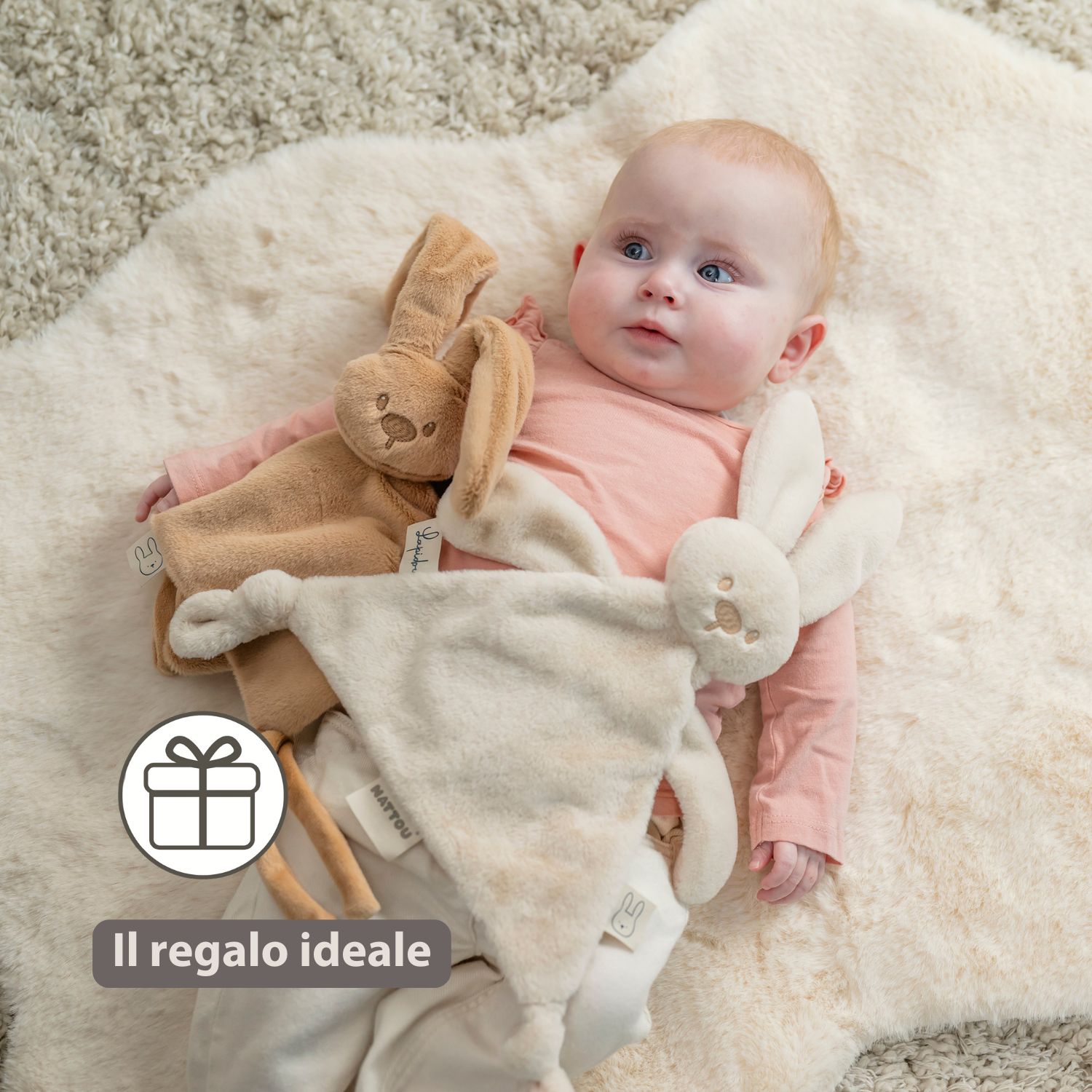 Lapidou Baby Comforter - 27 x 27 cm - Doudou Rabbit - Warm Beige [IT]