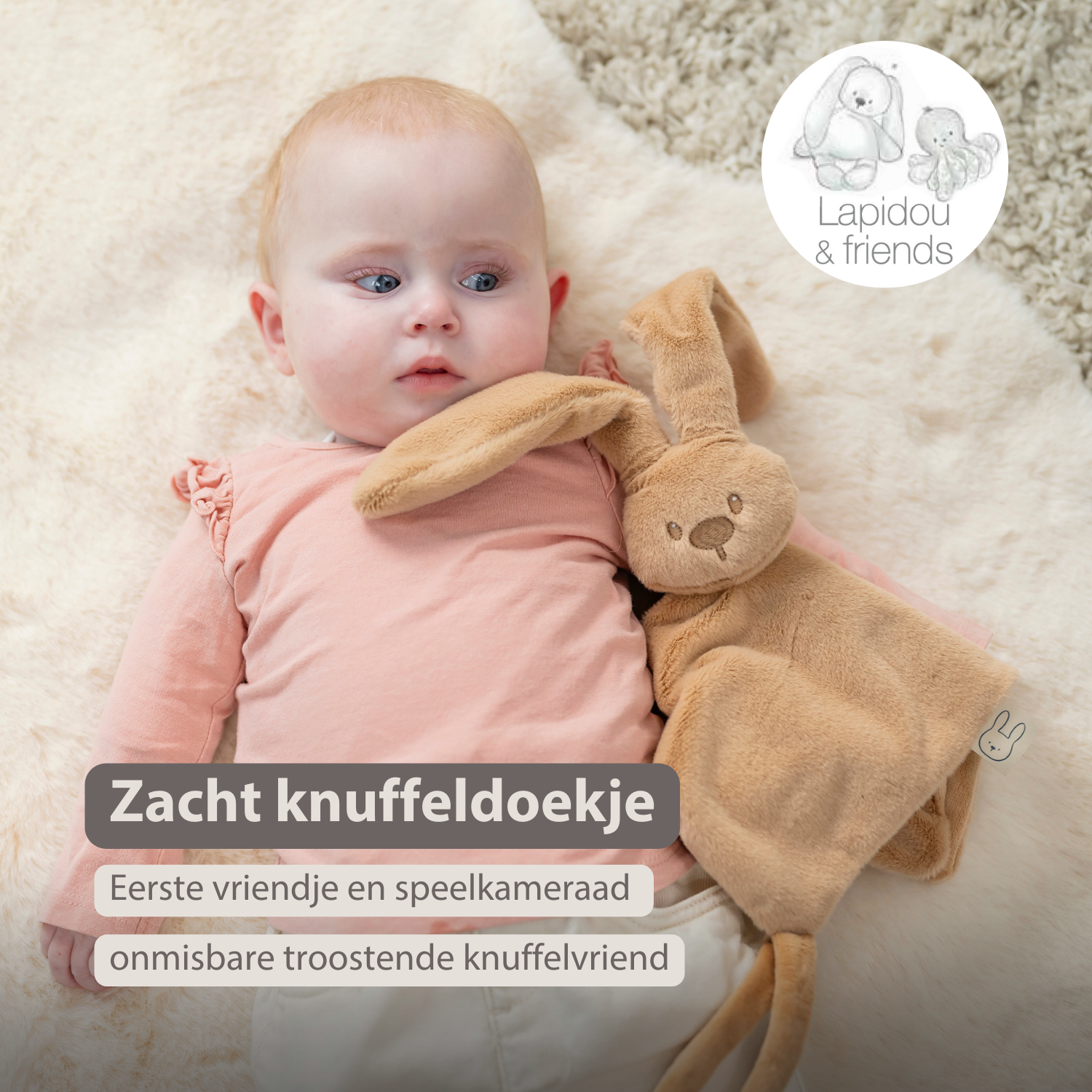 Lapidou Baby Comforter - 27 x 27 cm - Doudou Rabbit - Warm Beige [NL]