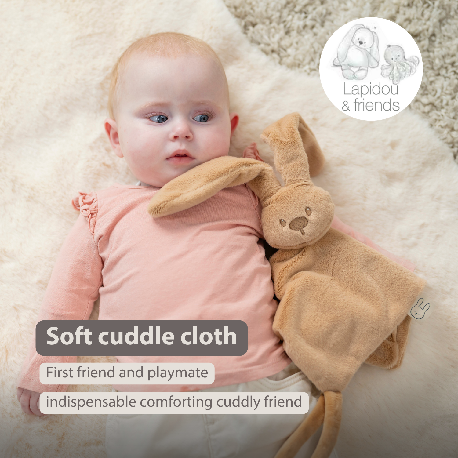 Lapidou Baby Comforter - 27 x 27 cm - Doudou Rabbit - Warm Beige [EN]