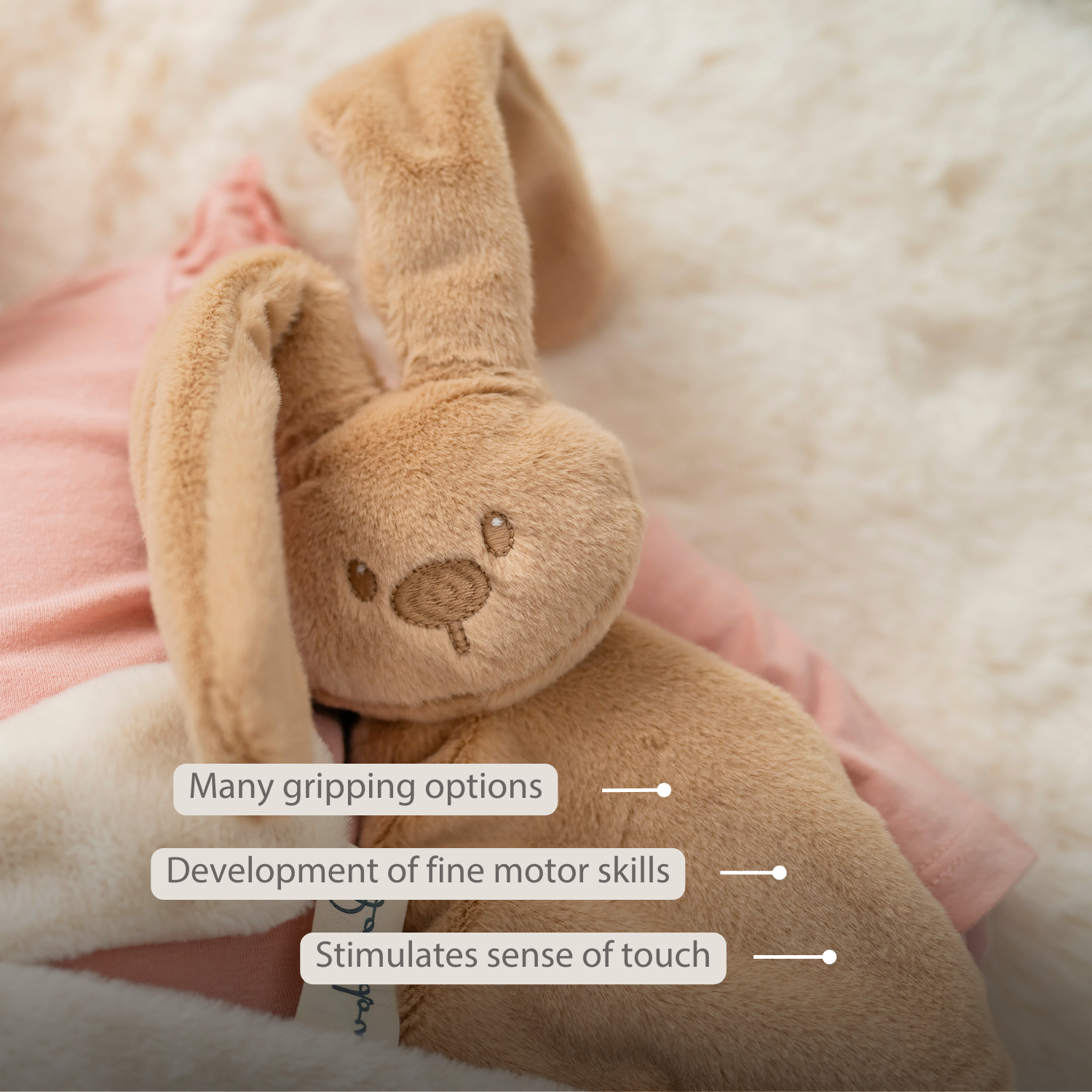 Lapidou Baby Comforter - 27 x 27 cm - Doudou Rabbit - Warm Beige [EN]