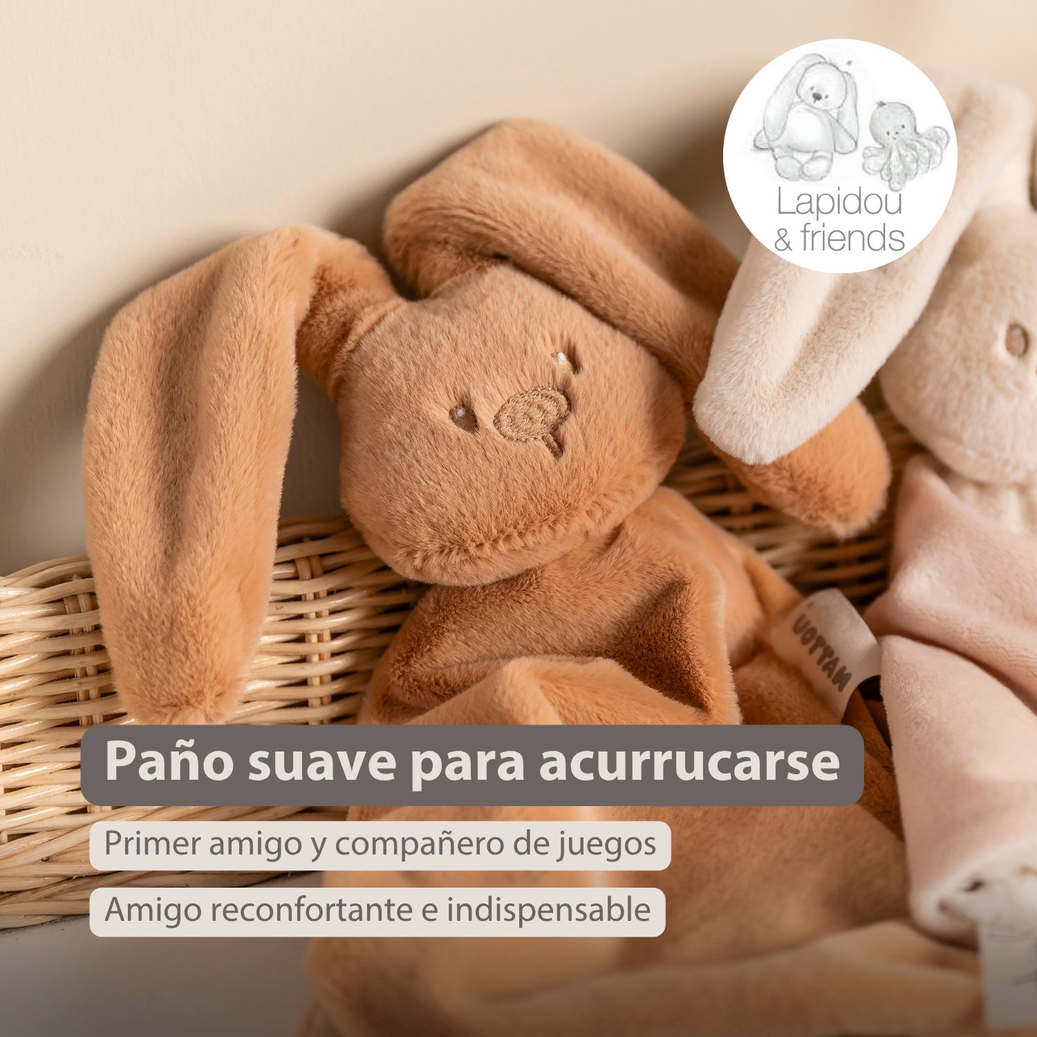 Lapidou Baby Comforter - 65 x 40 cm - Doudou Rabbit - Warm Beige [ES]