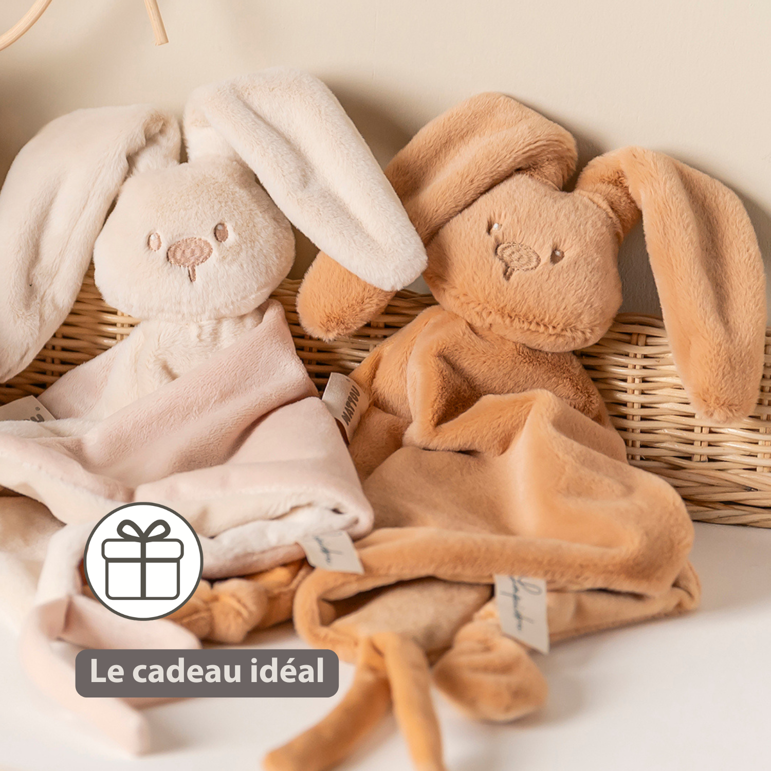 Lapidou Baby Comforter - 65 x 40 cm - Doudou Rabbit - Warm Beige [FR]
