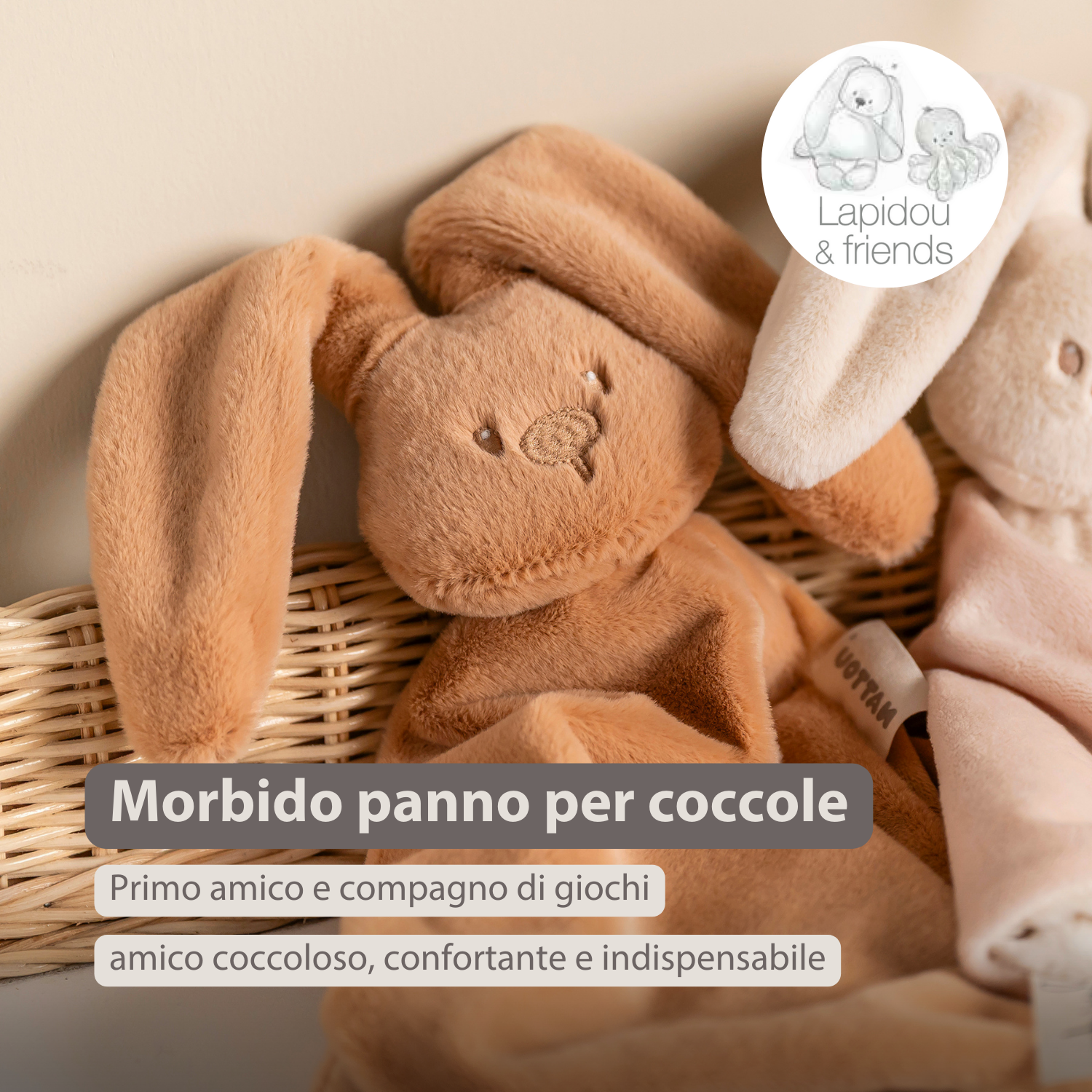 Lapidou Baby Comforter - 65 x 40 cm - Doudou Rabbit - Warm Beige [IT]