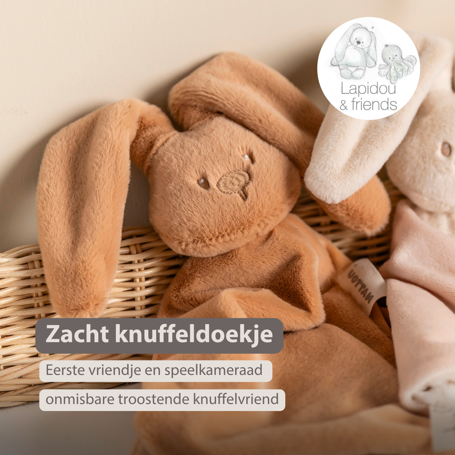 Lapidou Baby Comforter - 65 x 40 cm - Doudou Rabbit - Warm Beige [NL]