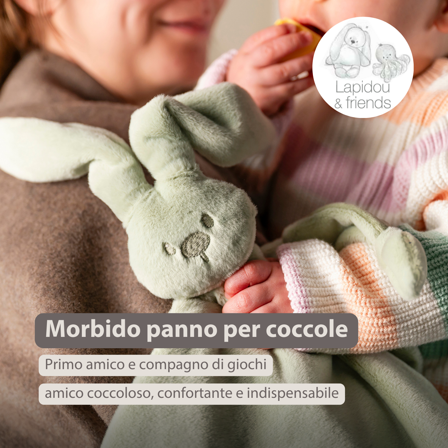 Lapidou Baby Comforter - 65 x 40 cm - Doudou Rabbit - Linden Green [IT]