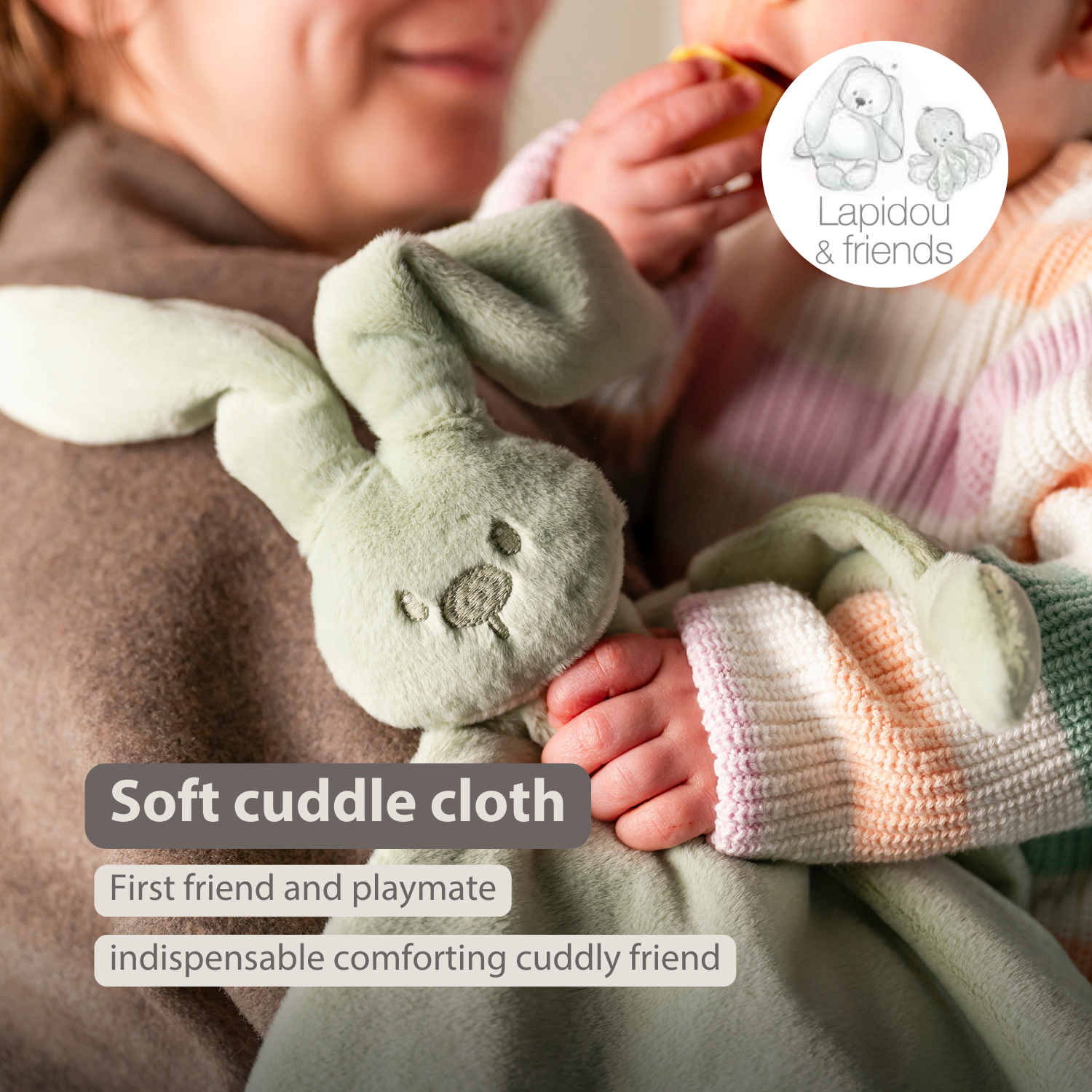 Lapidou Baby Comforter - 65 x 40 cm - Doudou Rabbit - Linden Green [EN]