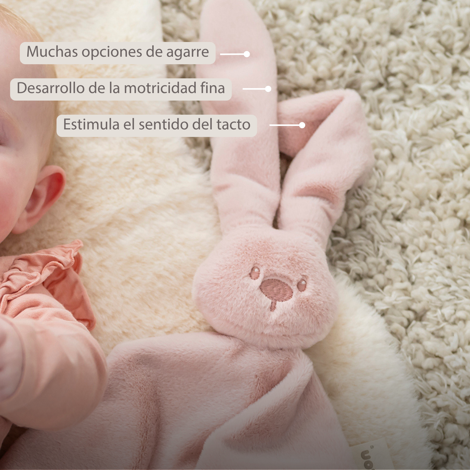 Lapidou Baby Comforter - 65 x 40 cm - Doudou Rabbit - Powder Pink [ES]