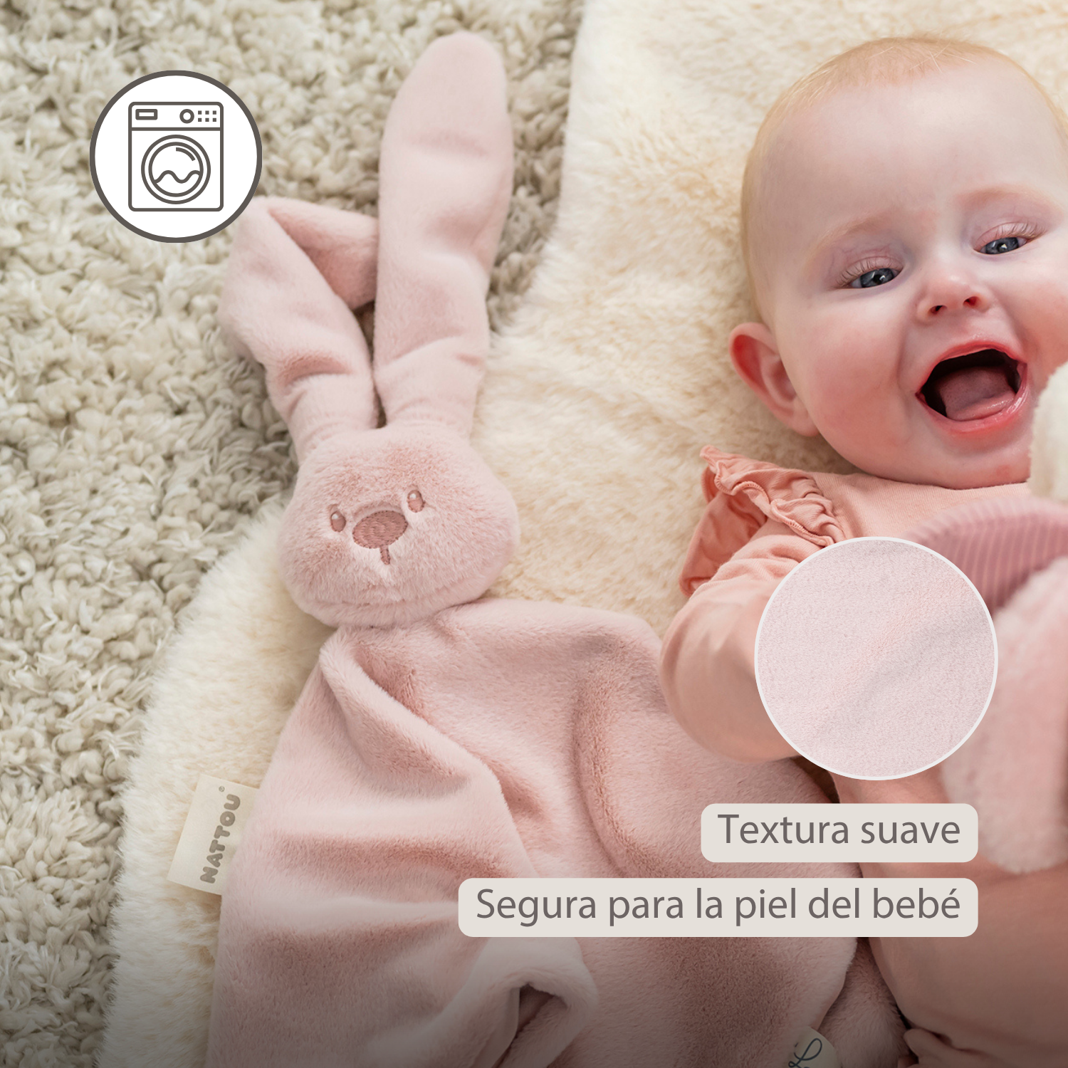 Lapidou Baby Comforter - 65 x 40 cm - Doudou Rabbit - Powder Pink [ES]