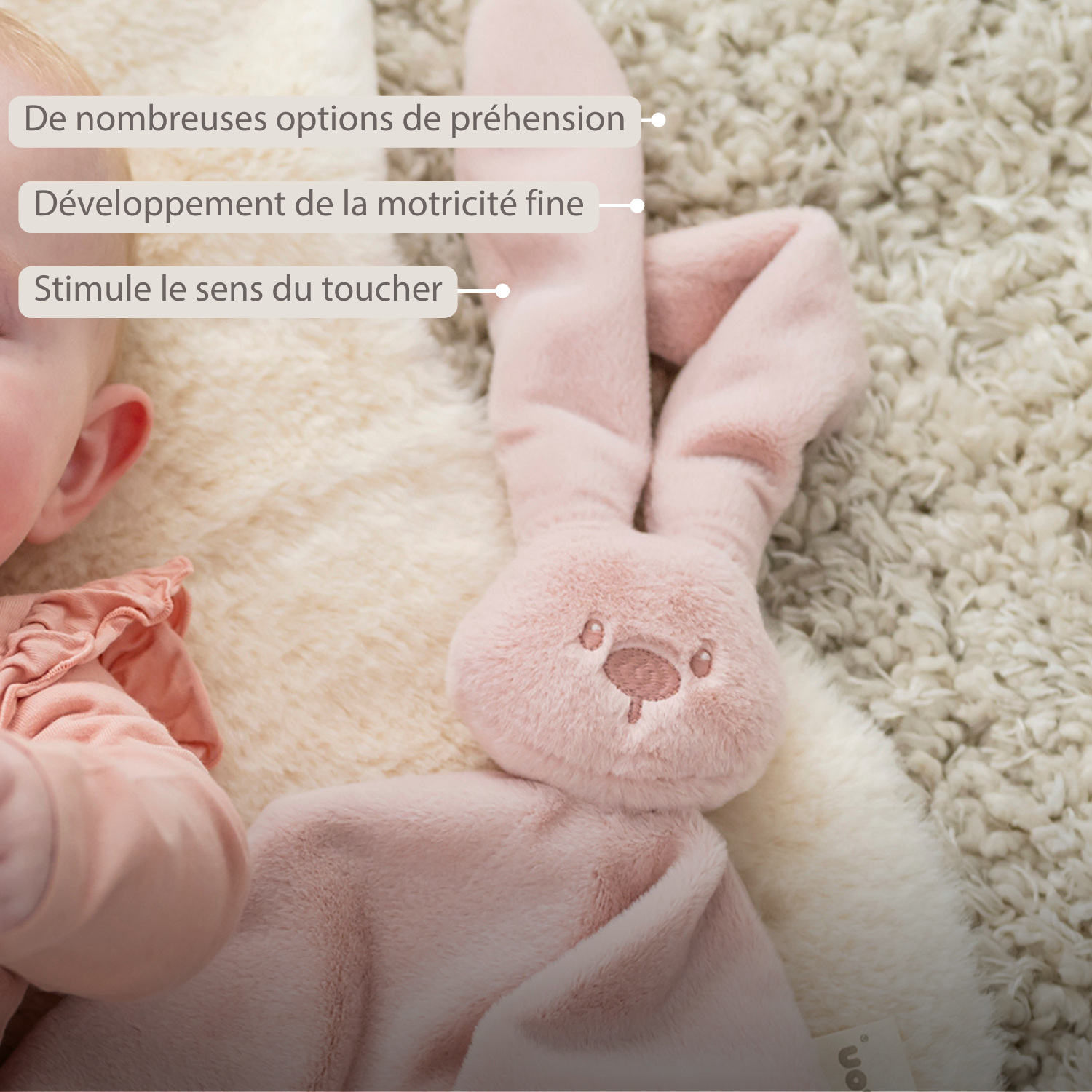 Lapidou Baby Comforter - 65 x 40 cm - Doudou Rabbit - Powder Pink [FR]