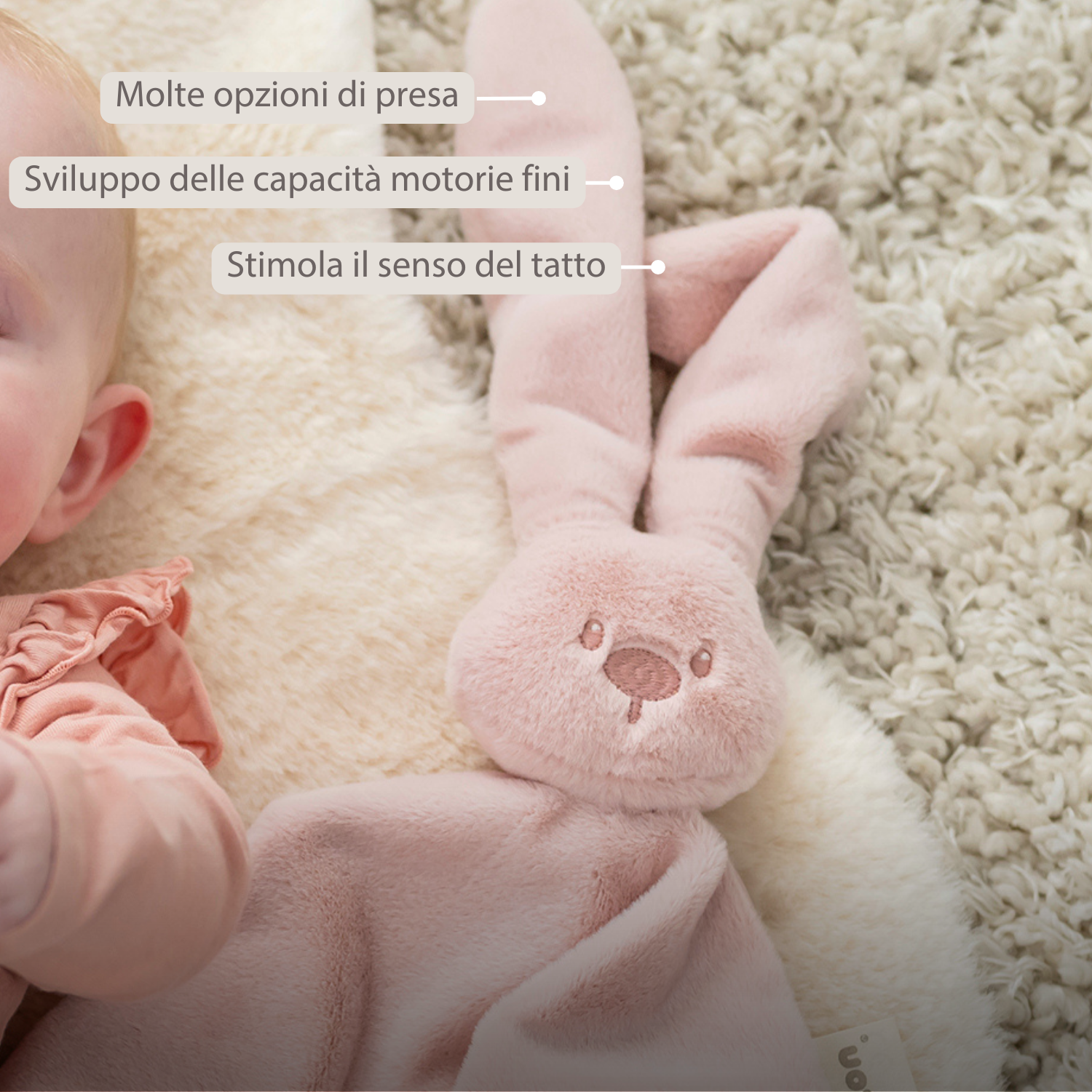 Lapidou Baby Comforter - 65 x 40 cm - Doudou Rabbit - Powder Pink [IT]