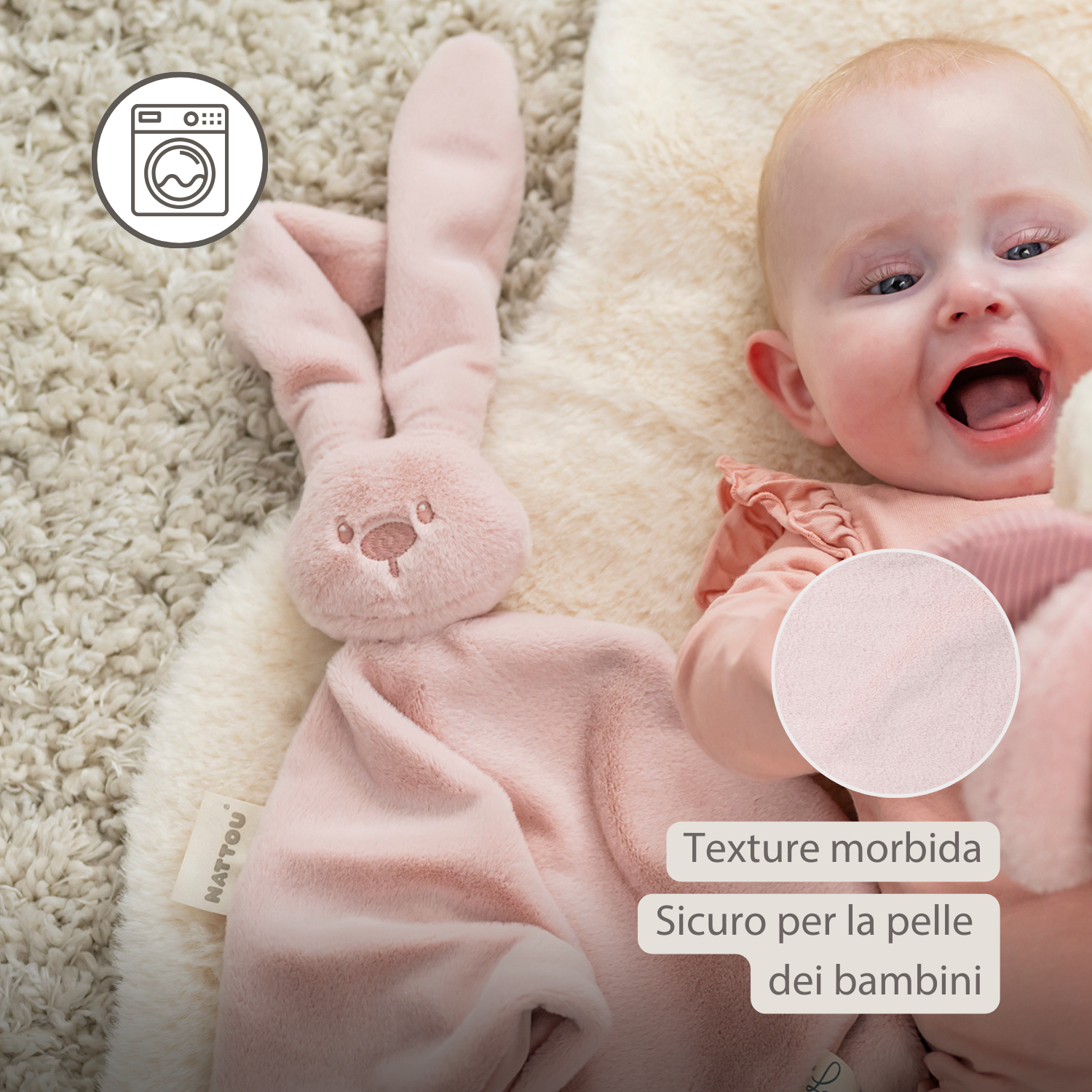 Lapidou Baby Comforter - 65 x 40 cm - Doudou Rabbit - Powder Pink [IT]