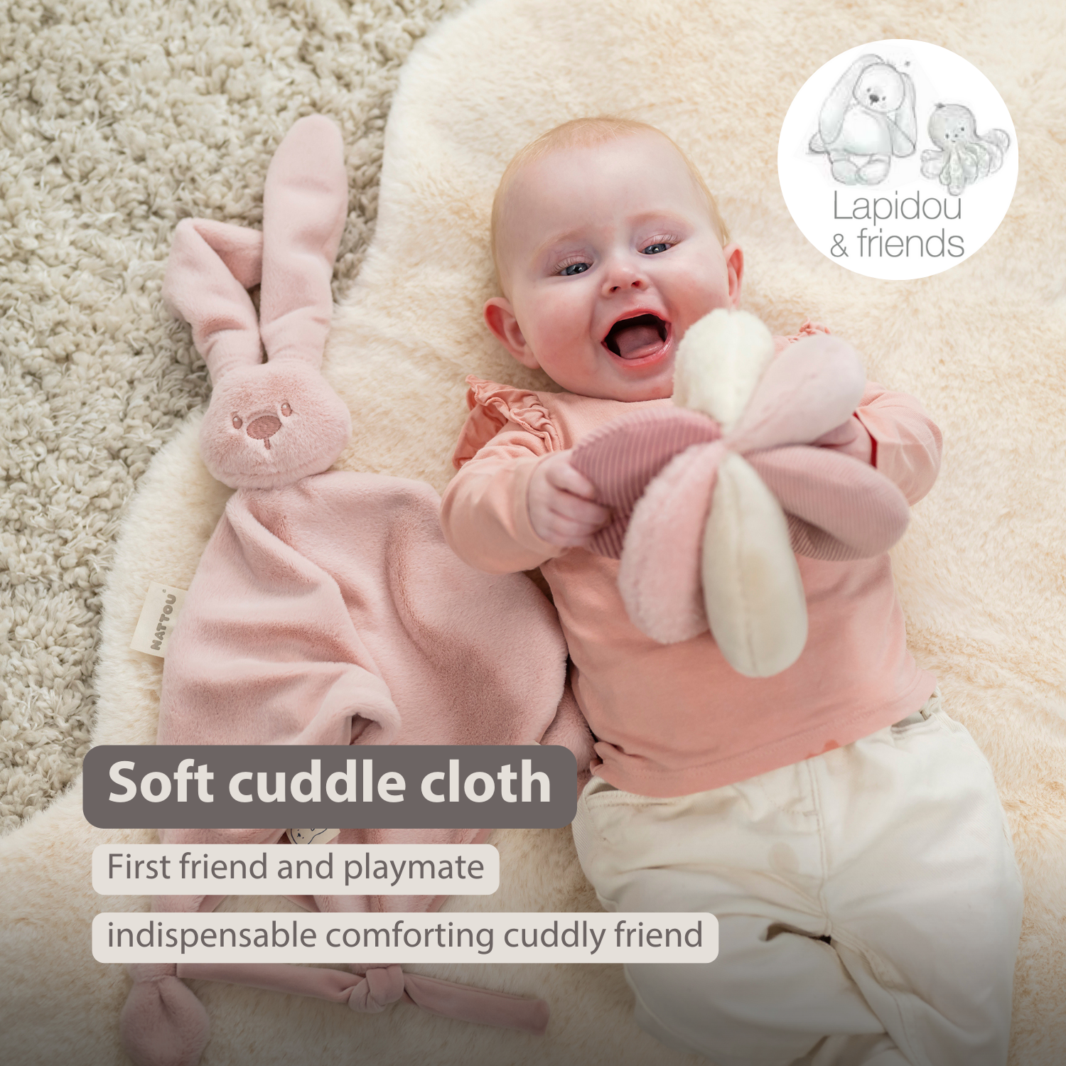 Lapidou Baby Comforter - 65 x 40 cm - Doudou Rabbit - Powder Pink [EN]