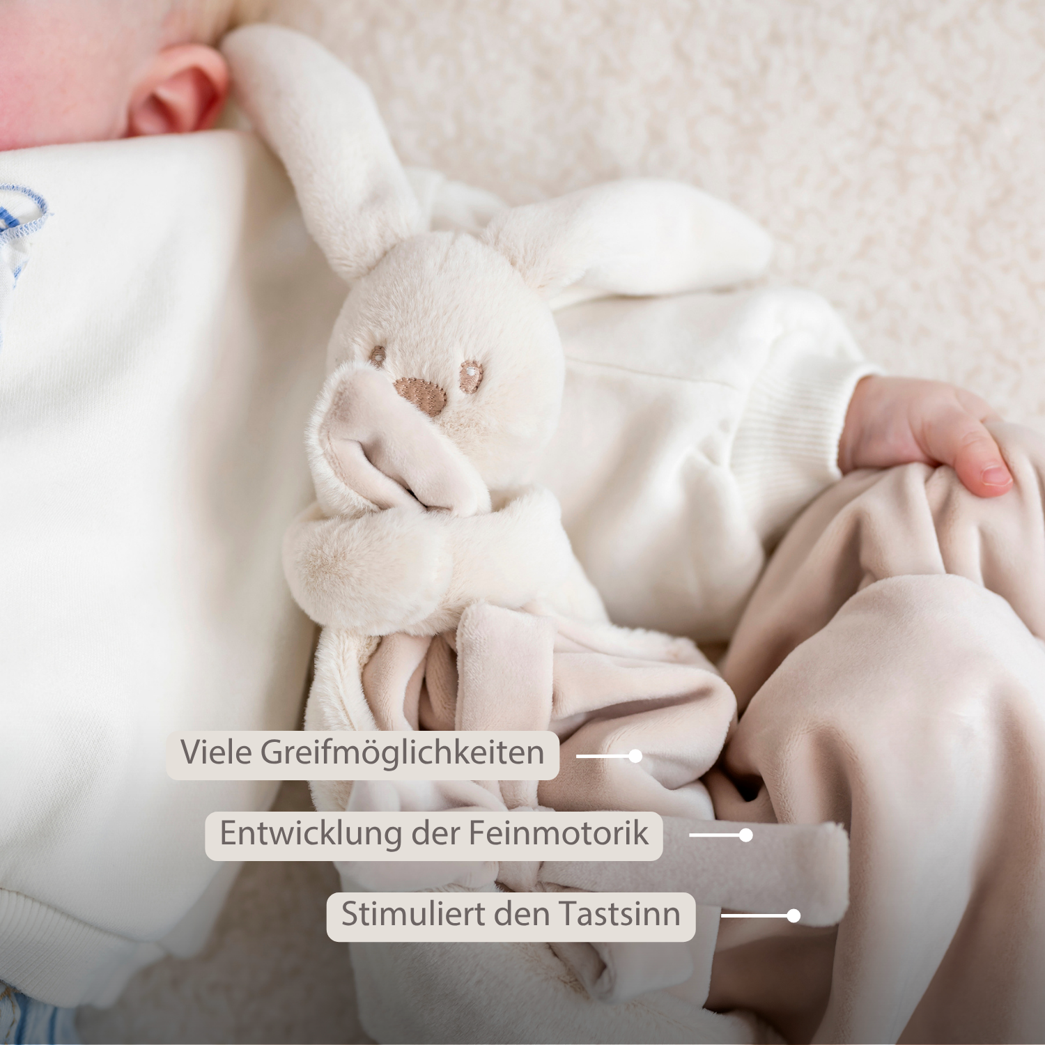 Lapidou Baby Blanket with Plush - 50 x 50 cm - Doudou Rabbit - Sand [DE]