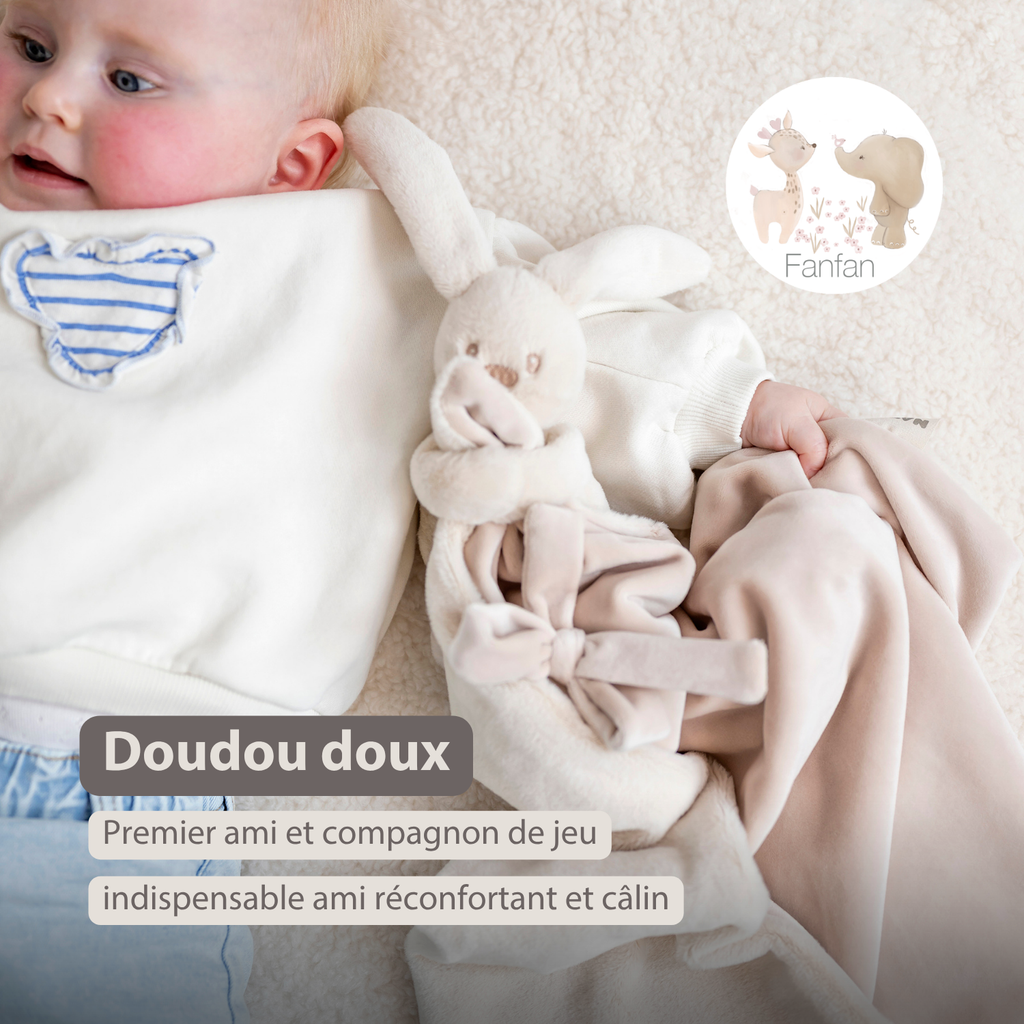 Lapidou Baby Blanket with Plush - 50 x 50 cm - Doudou Rabbit - Sand [FR]