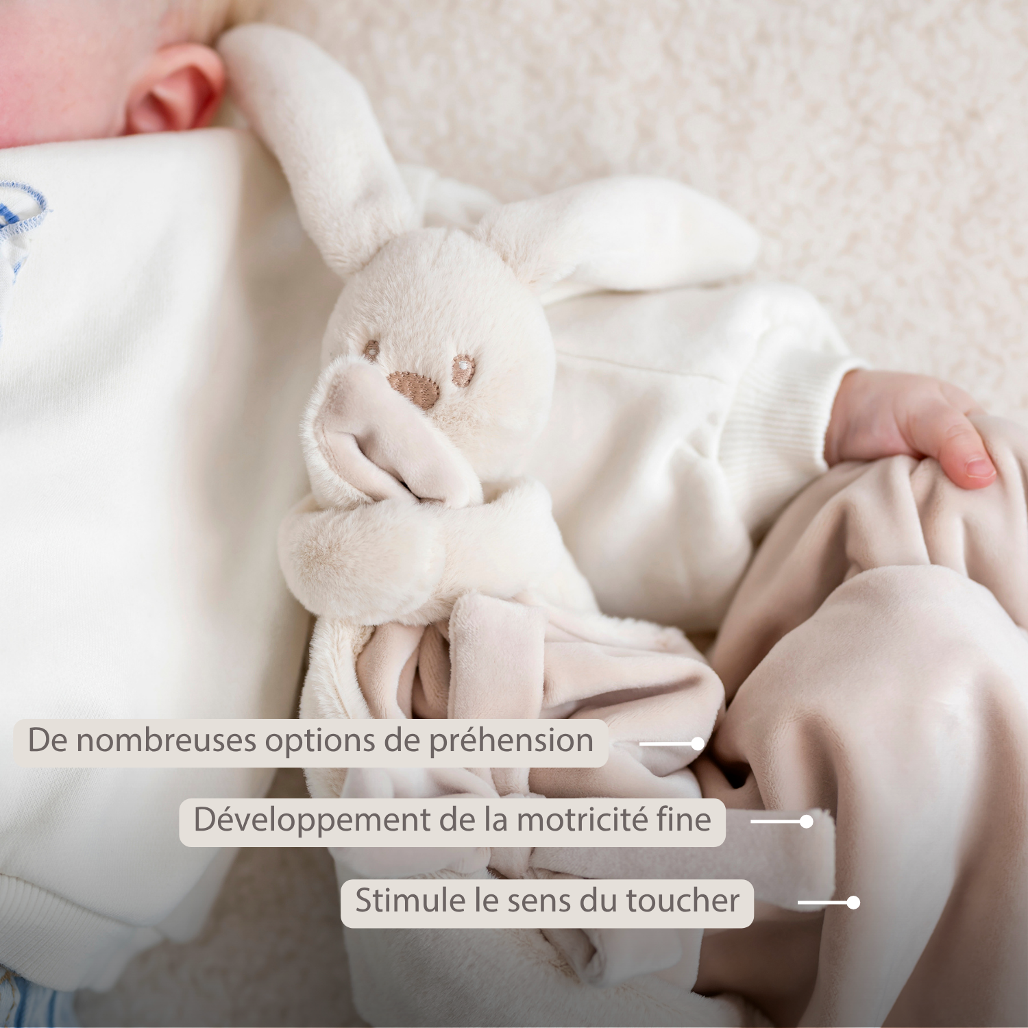 Lapidou Baby Blanket with Plush - 50 x 50 cm - Doudou Rabbit - Sand [FR]