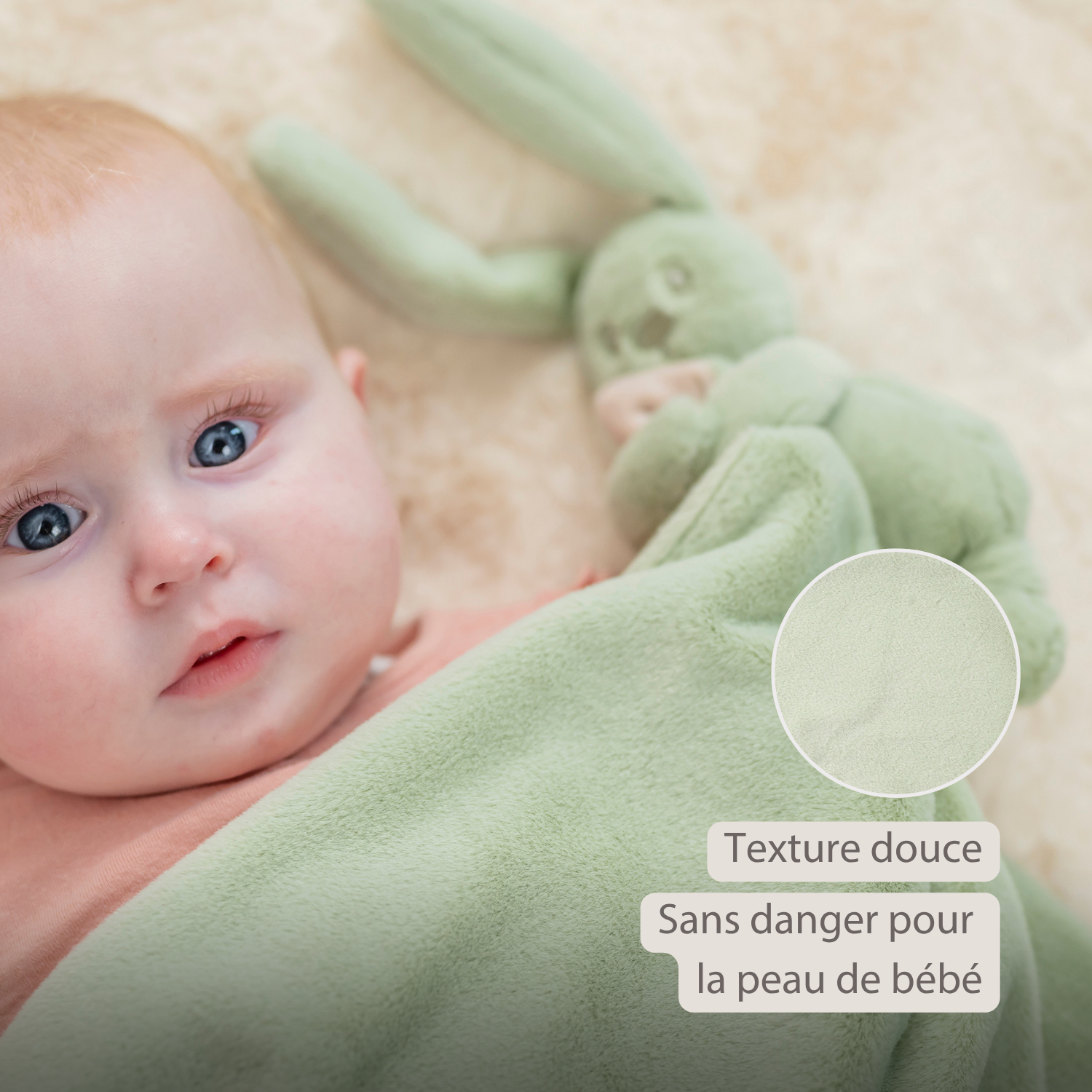 Lapidou Baby Blanket with Plush - 50 x 50 cm - Doudou Rabbit - Sand [FR]