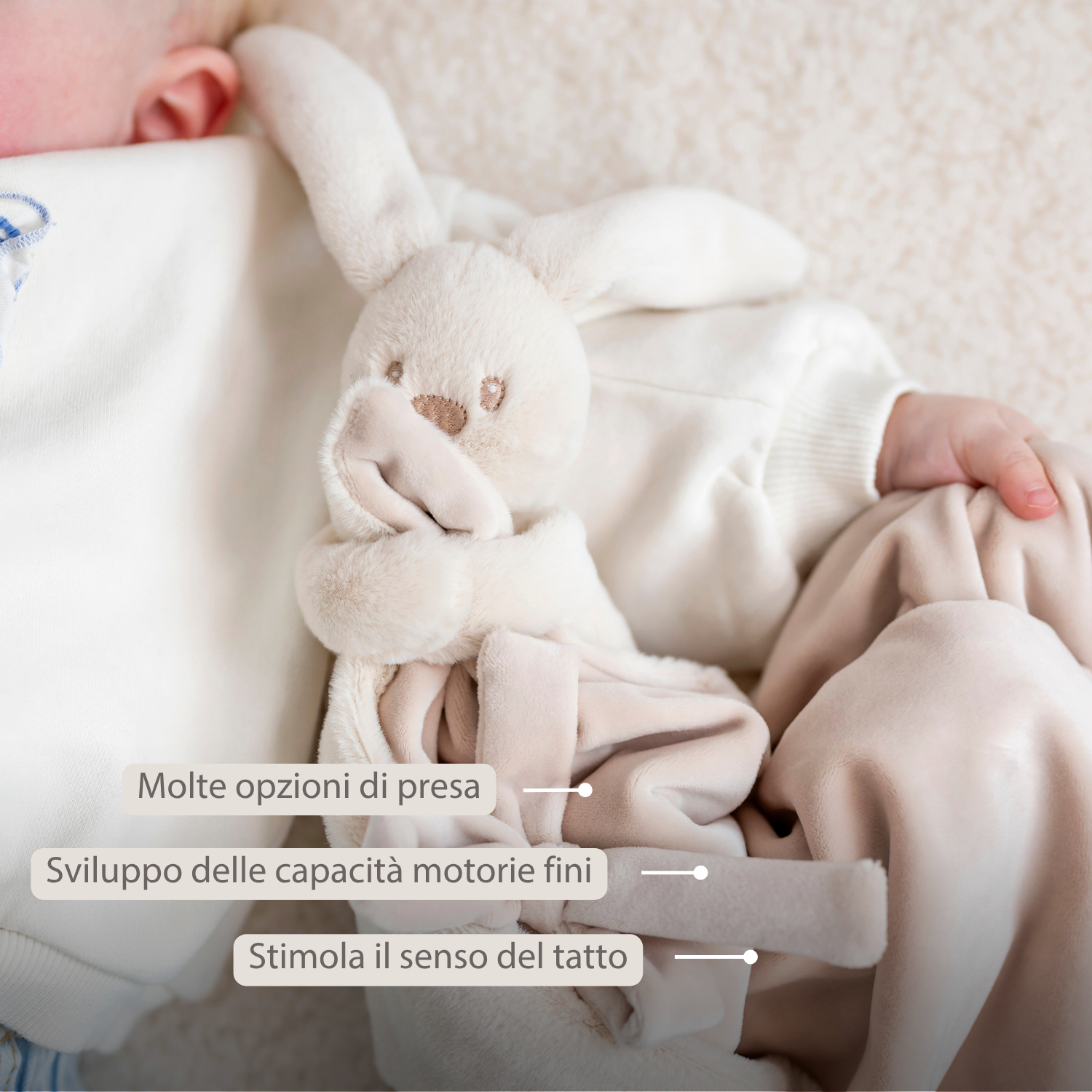 Lapidou Baby Blanket with Plush - 50 x 50 cm - Doudou Rabbit - Sand [IT]