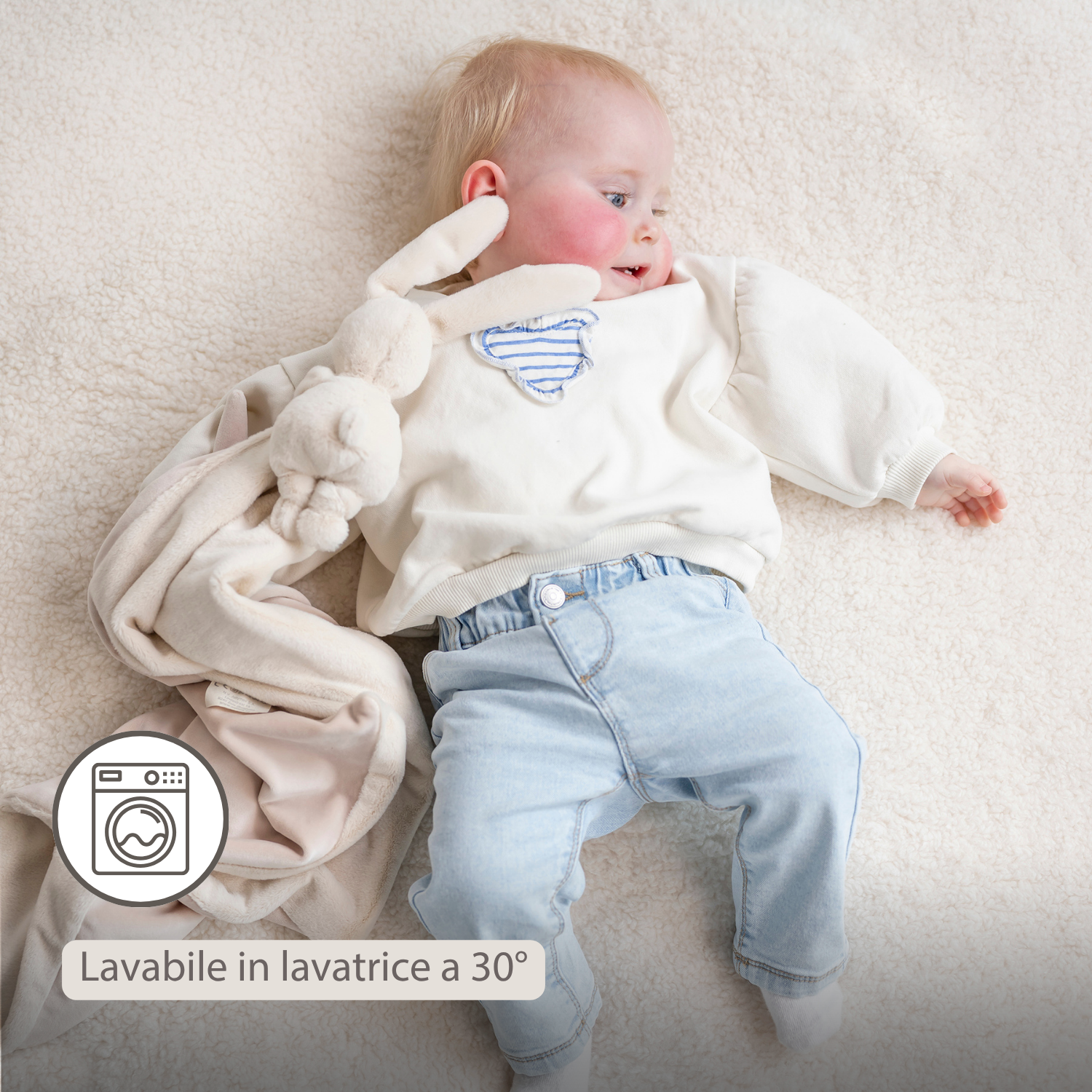 Lapidou Baby Blanket with Plush - 50 x 50 cm - Doudou Rabbit - Sand [IT]