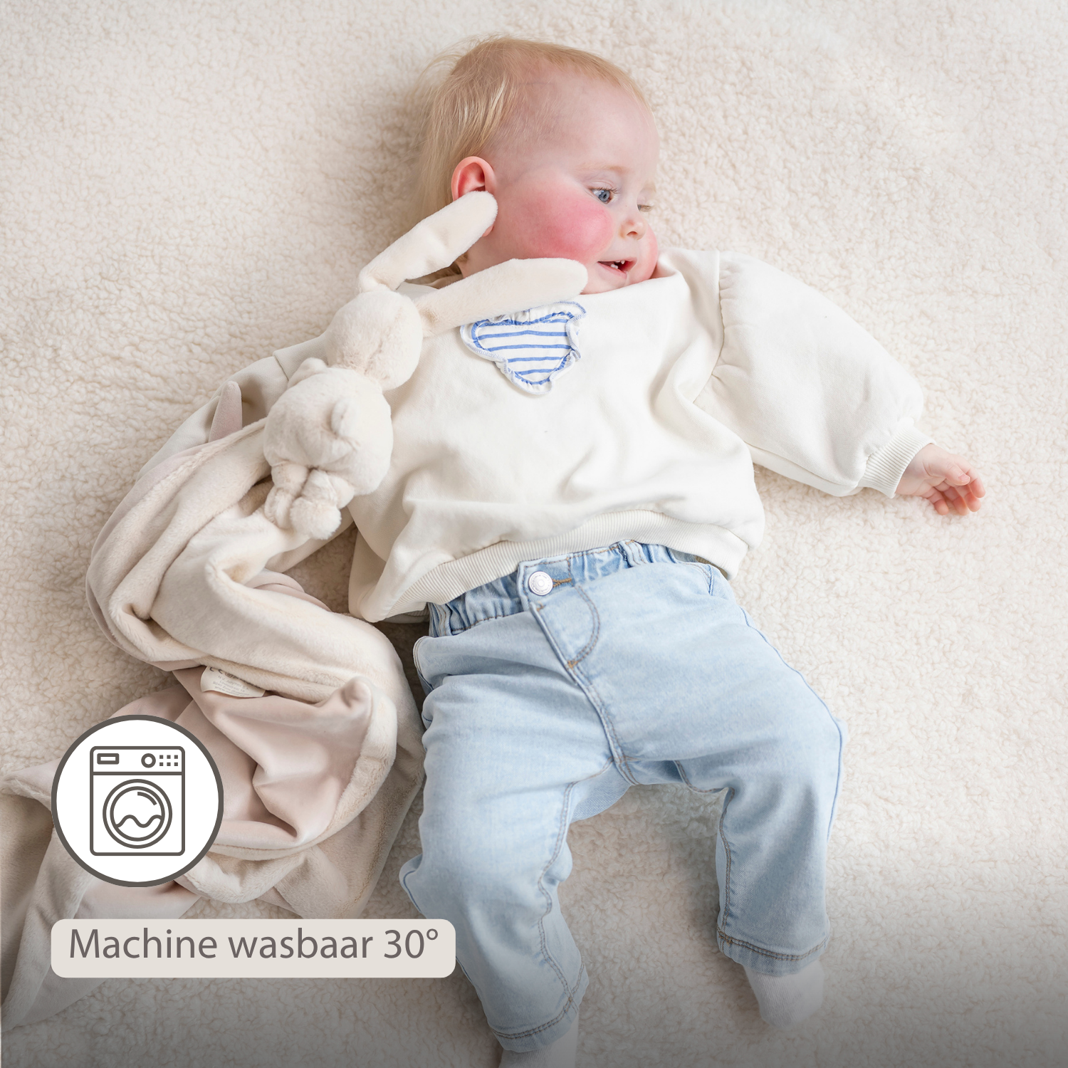 Lapidou Baby Blanket with Plush - 50 x 50 cm - Doudou Rabbit - Sand [NL]