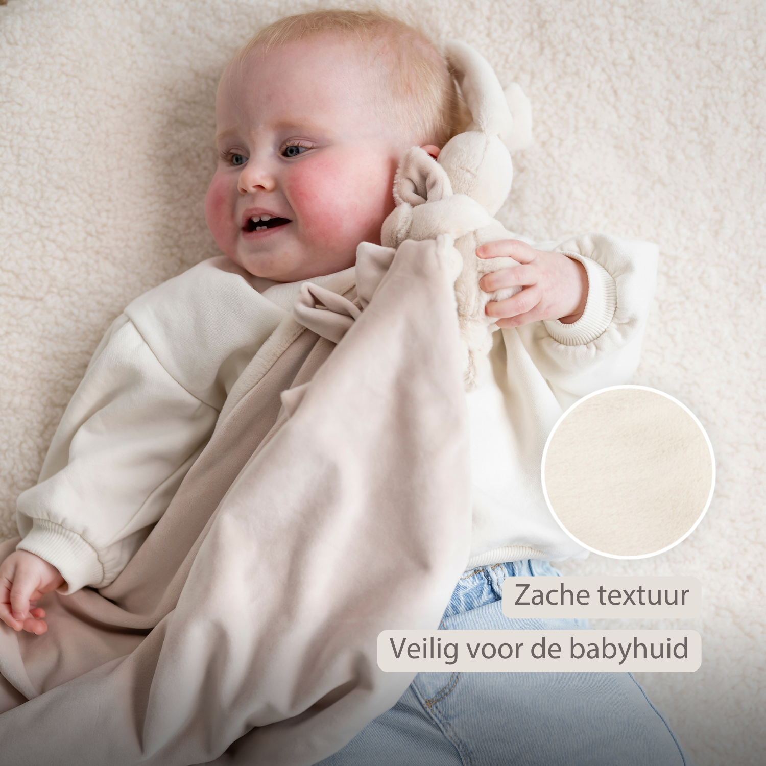 Lapidou Baby Blanket with Plush - 50 x 50 cm - Doudou Rabbit - Sand [NL]