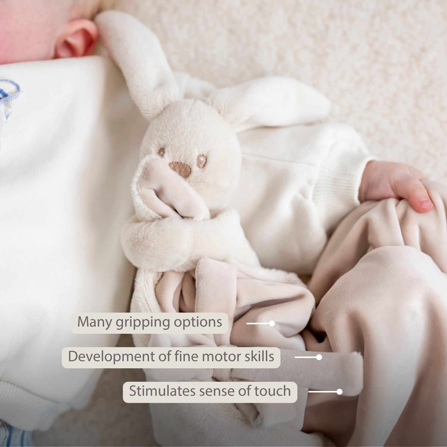 Lapidou Baby Blanket with Plush - 50 x 50 cm - Doudou Rabbit - Sand [EN]