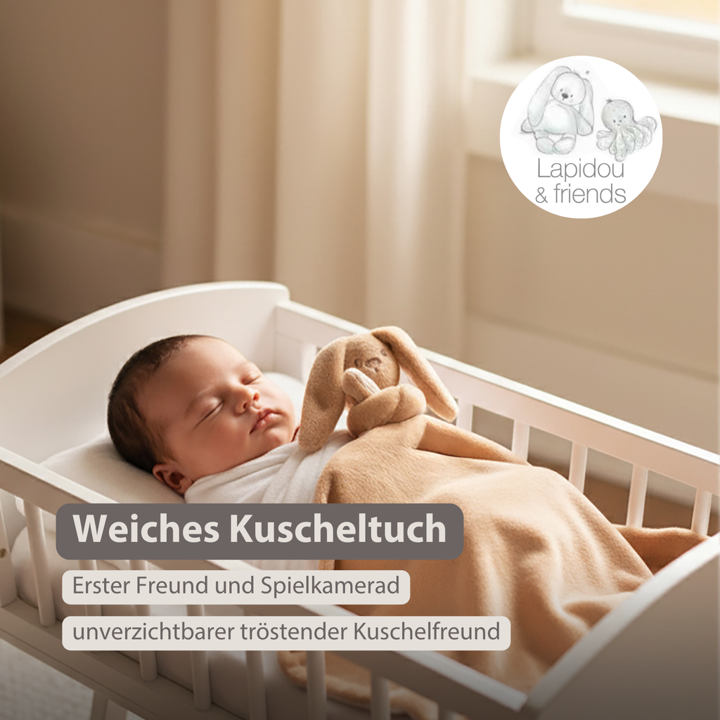 Lapidou Baby Blanket with Plush - 50 x 50 cm - Doudou Rabbit - Warm Beige [DE]