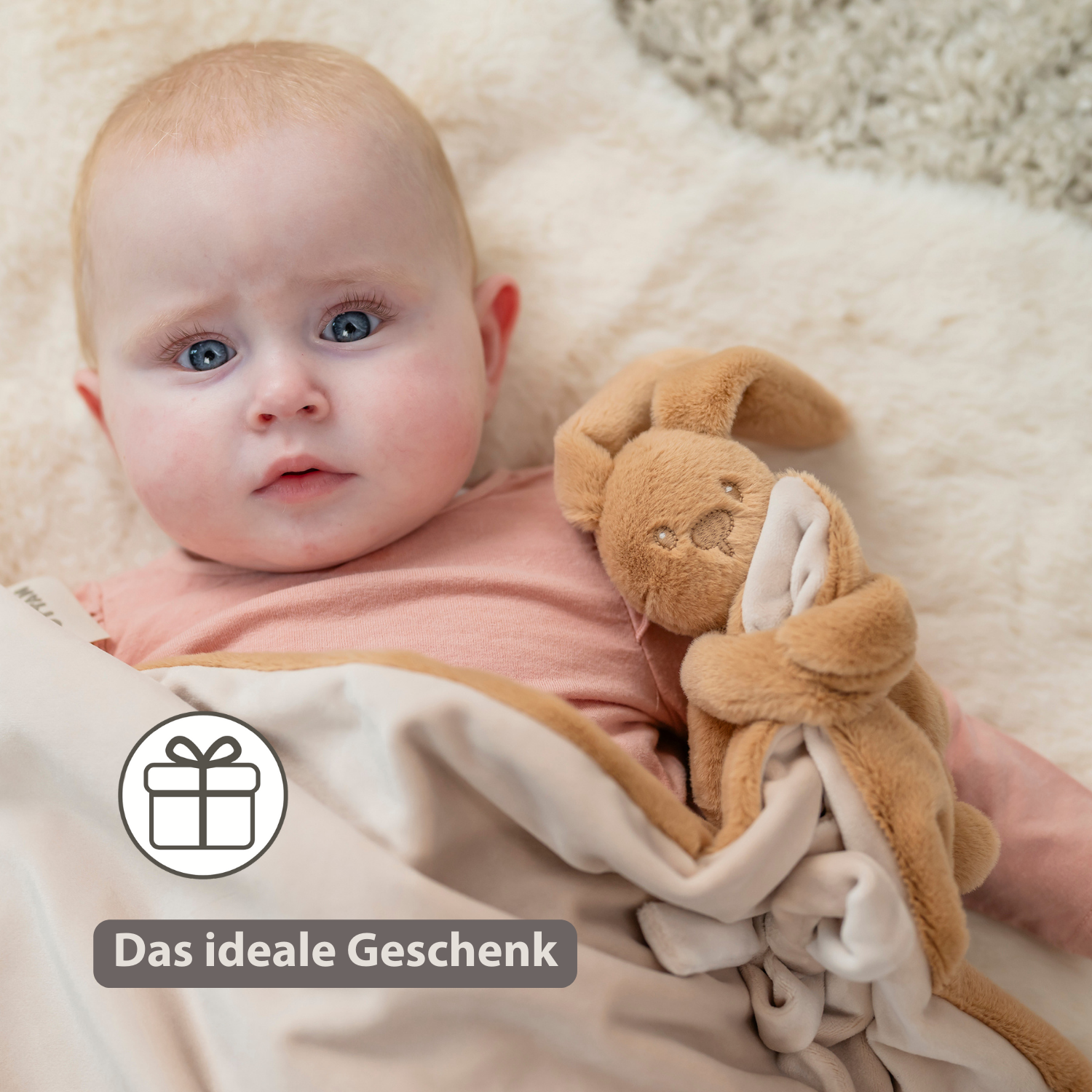 Lapidou Baby Blanket with Plush - 50 x 50 cm - Doudou Rabbit - Warm Beige [DE]
