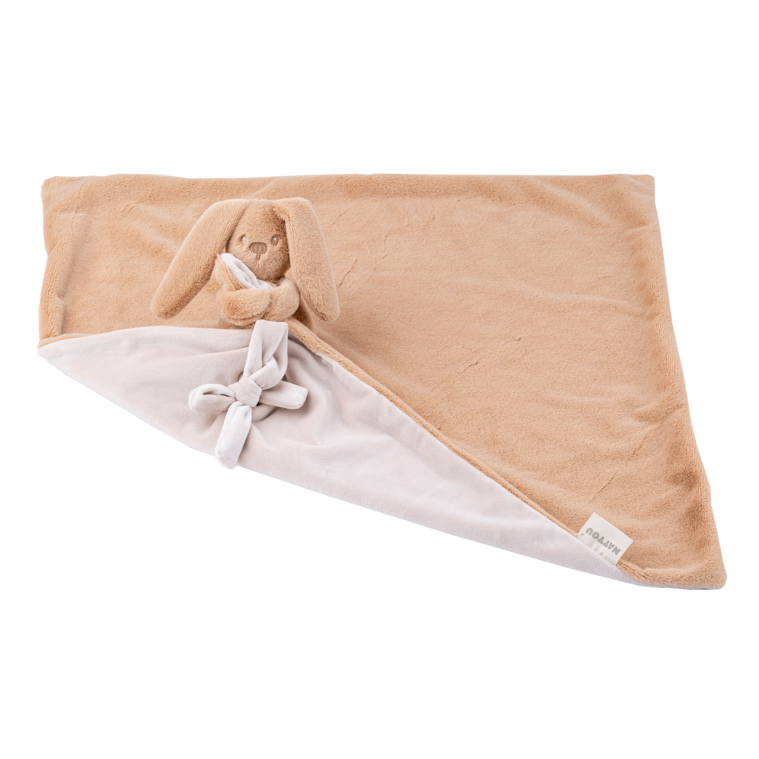 Lapidou Baby Blanket with Plush - 50 x 50 cm - Doudou Rabbit - Warm Beige [FR]