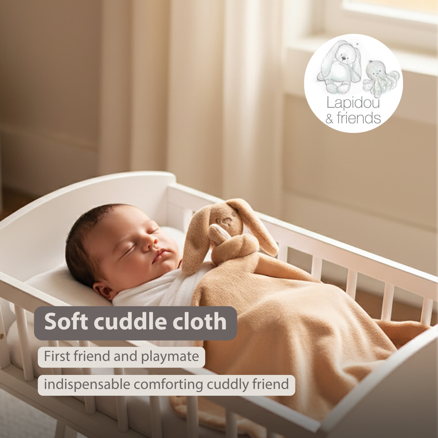Lapidou Baby Blanket with Plush - 50 x 50 cm - Doudou Rabbit - Warm Beige [EN]