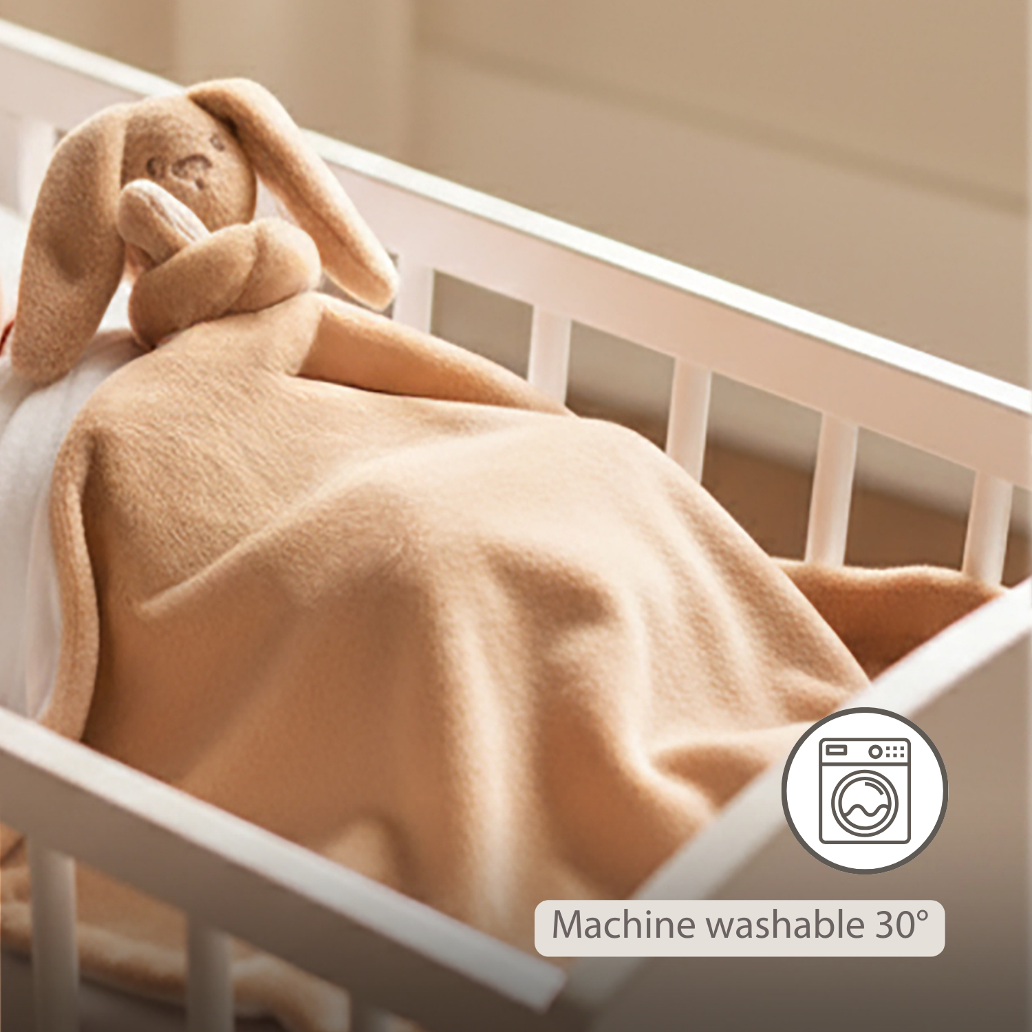 Lapidou Baby Blanket with Plush - 50 x 50 cm - Doudou Rabbit - Warm Beige [EN]