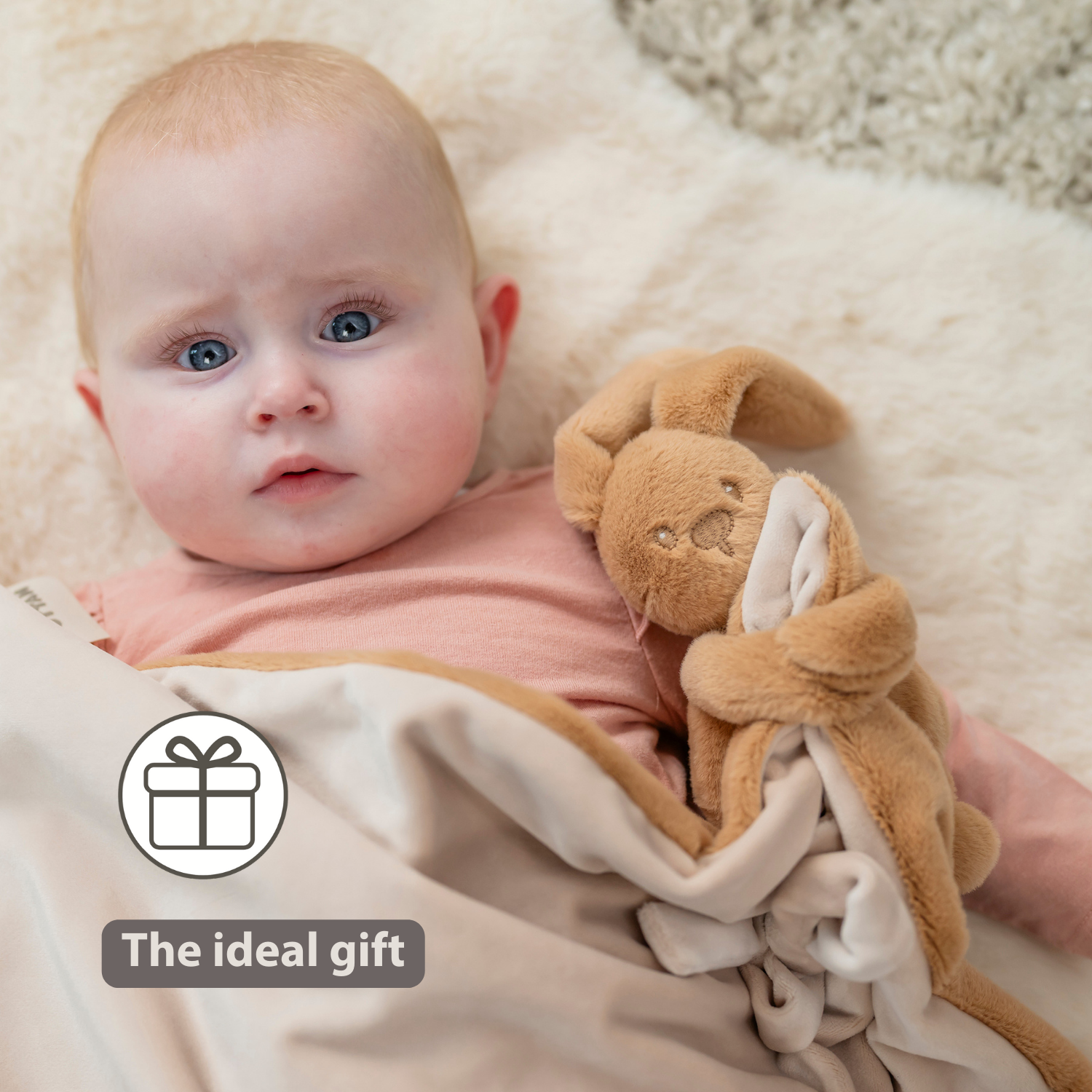 Lapidou Baby Blanket with Plush - 50 x 50 cm - Doudou Rabbit - Warm Beige [EN]