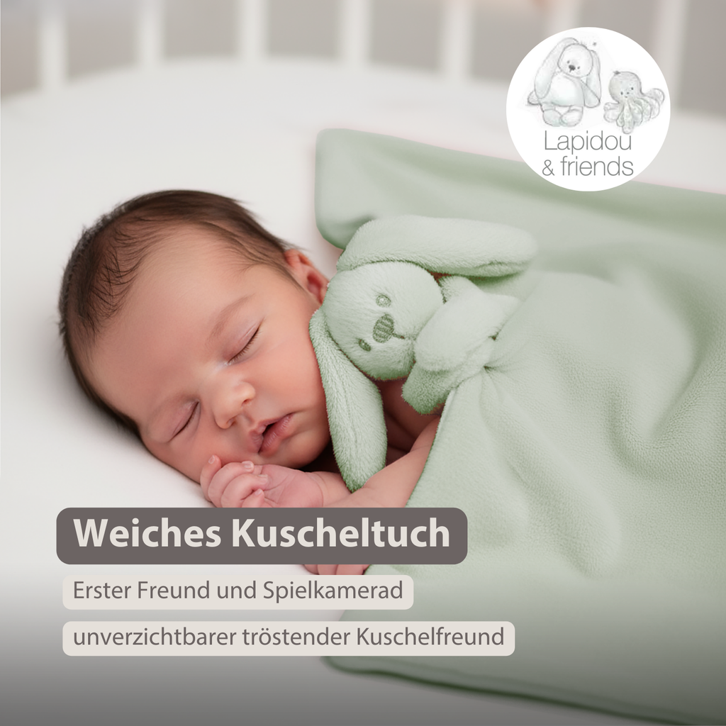 Lapidou Baby Blanket with Plush - 50 x 50 cm - Doudou Rabbit - Linden Green [DE]