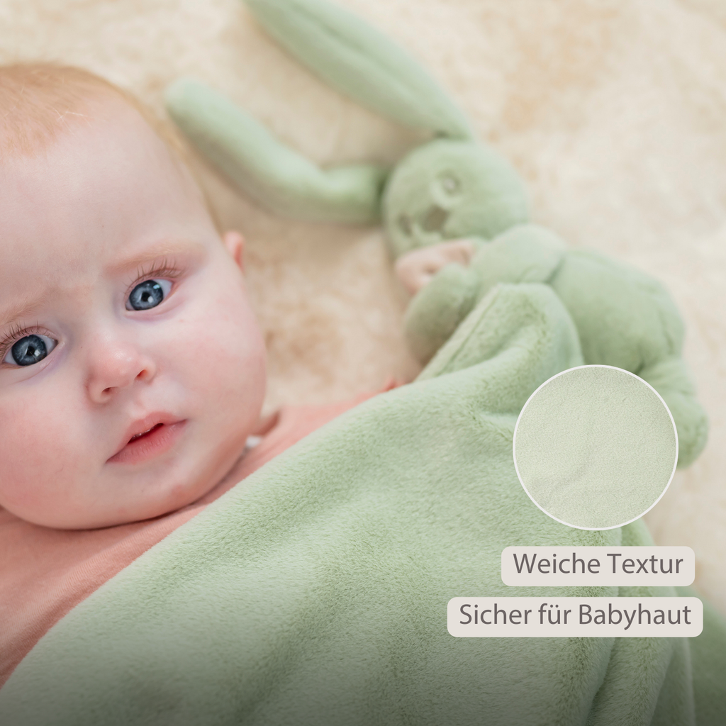 Lapidou Baby Blanket with Plush - 50 x 50 cm - Doudou Rabbit - Linden Green [DE]