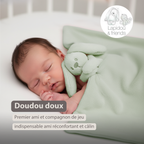 Lapidou Baby Blanket with Plush - 50 x 50 cm - Doudou Rabbit - Linden Green [FR]