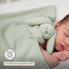 Lapidou Baby Blanket with Plush - 50 x 50 cm - Doudou Rabbit - Linden Green [FR]