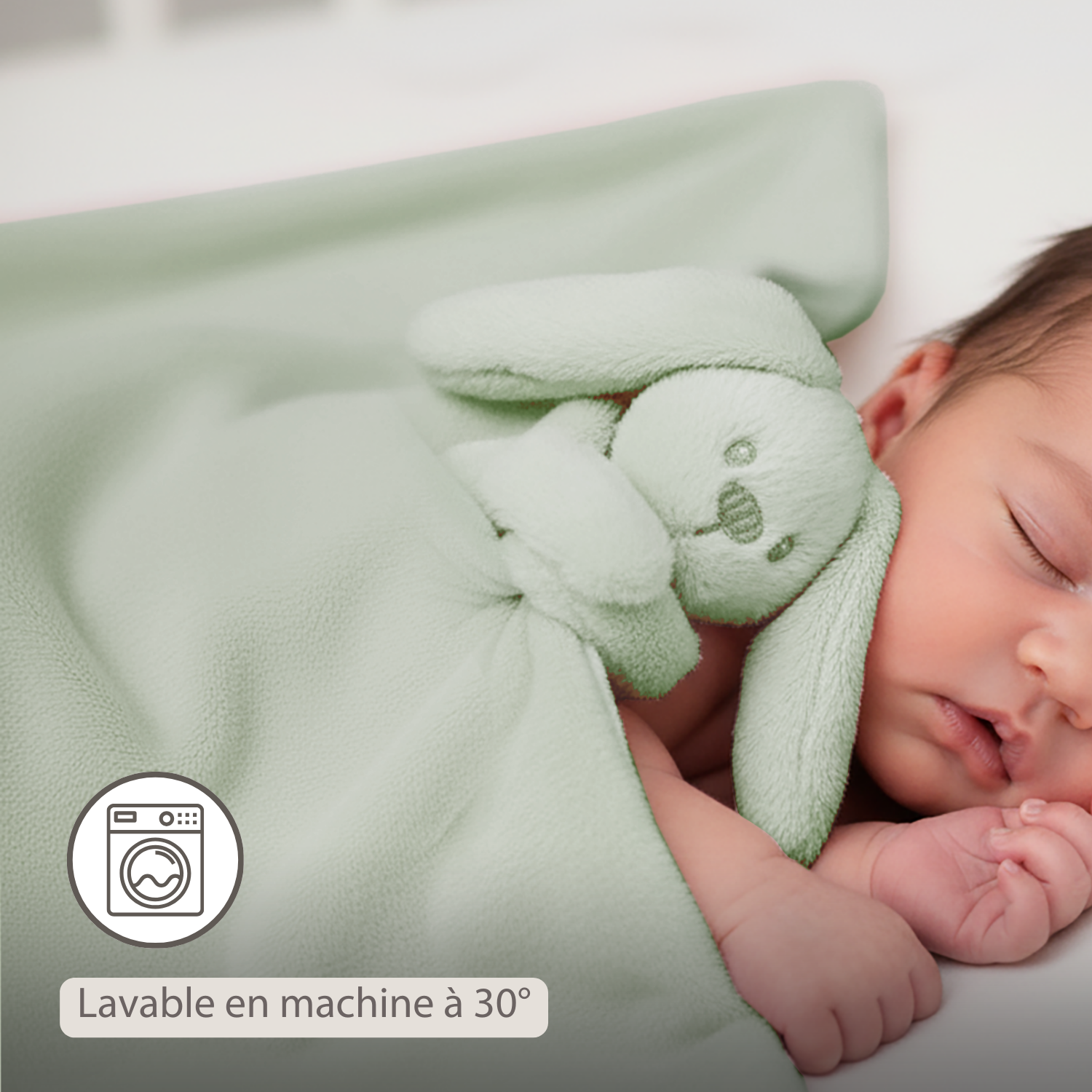 Lapidou Baby Blanket with Plush - 50 x 50 cm - Doudou Rabbit - Linden Green [FR]