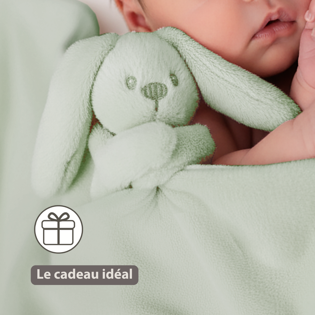 Lapidou Baby Blanket with Plush - 50 x 50 cm - Doudou Rabbit - Linden Green [FR]
