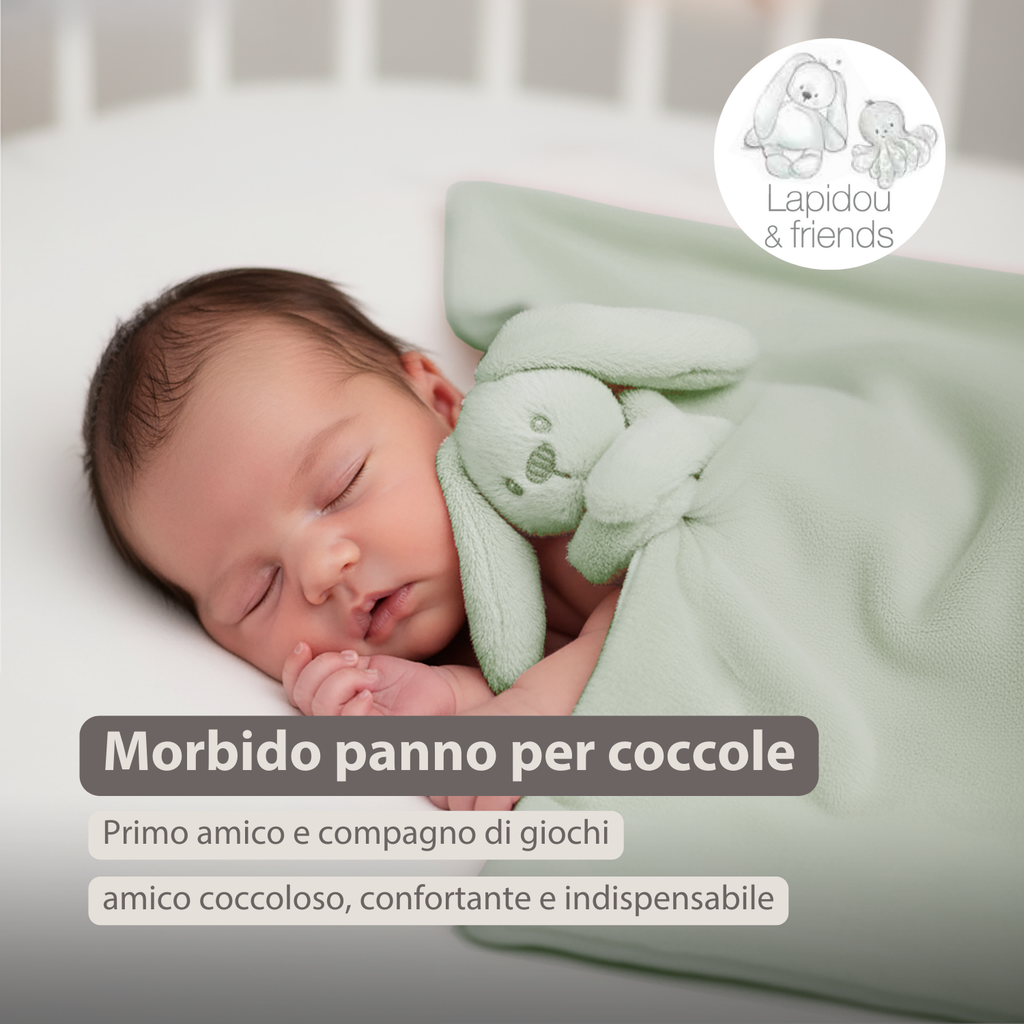 Lapidou Baby Blanket with Plush - 50 x 50 cm - Doudou Rabbit - Linden Green [IT]