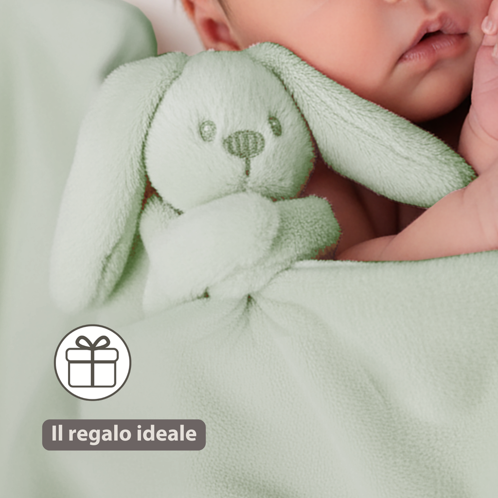 Lapidou Baby Blanket with Plush - 50 x 50 cm - Doudou Rabbit - Linden Green [IT]