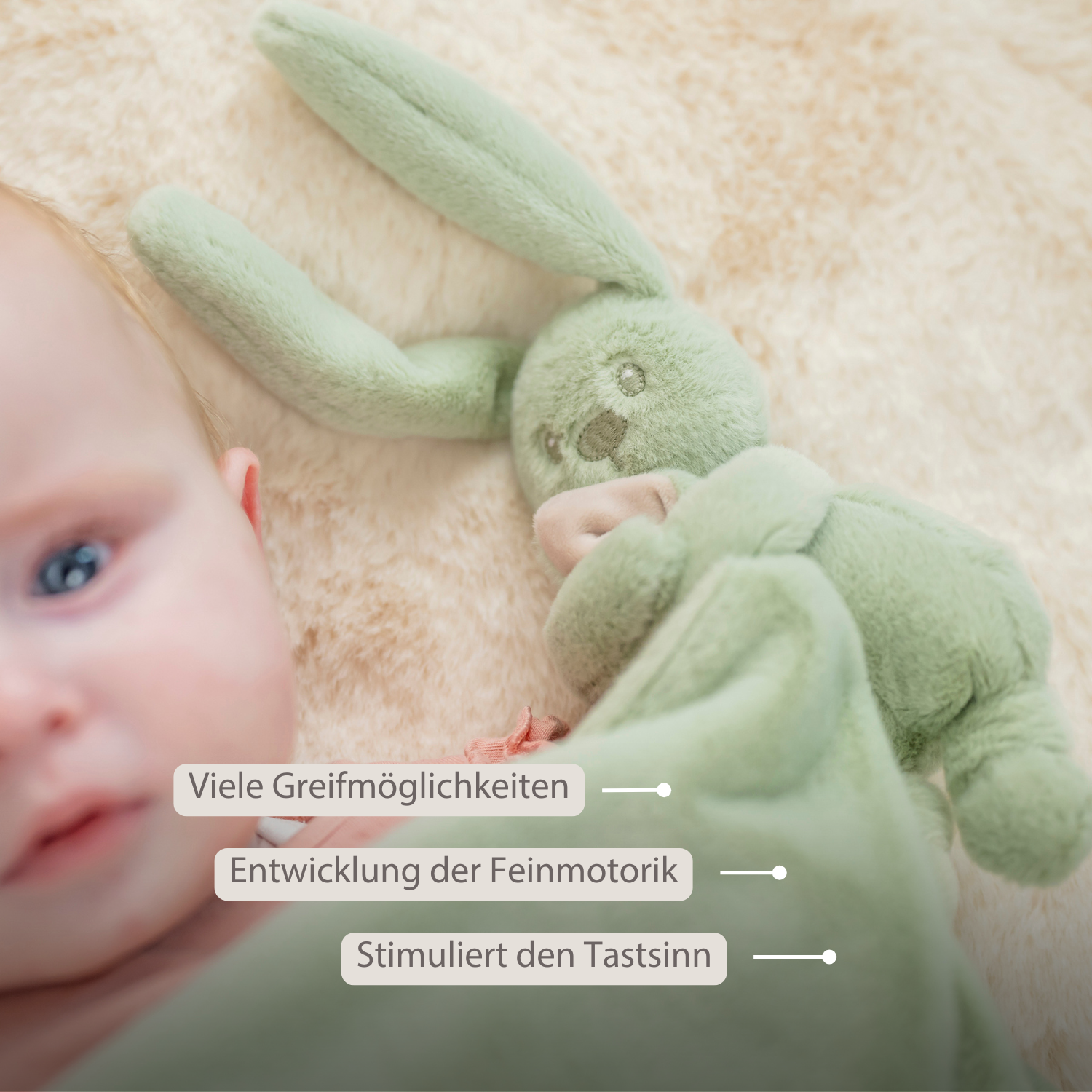 Lapidou Baby Blanket with Plush - 50 x 50 cm - Doudou Rabbit - Powder Pink [DE]