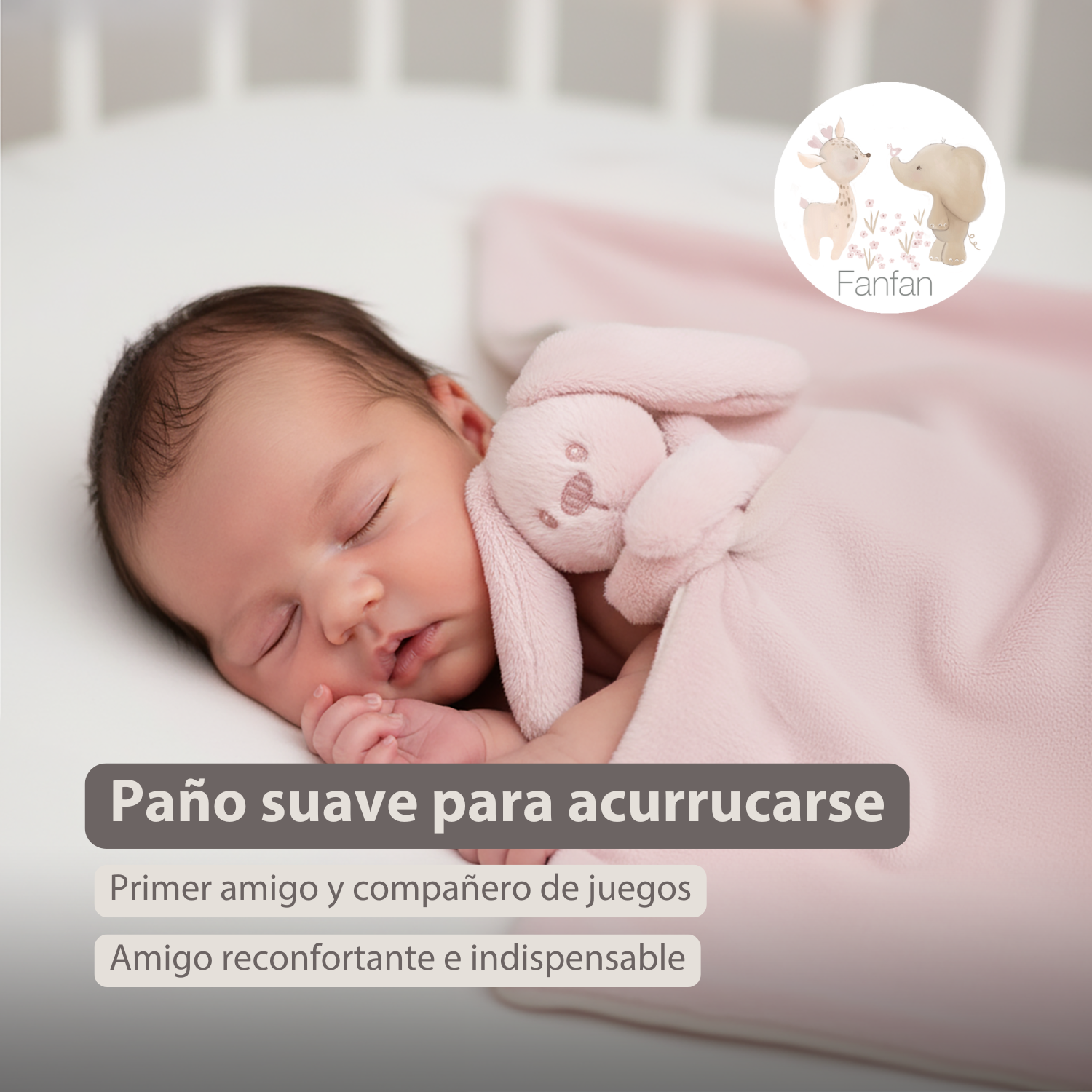 Lapidou Baby Blanket with Plush - 50 x 50 cm - Doudou Rabbit - Powder Pink [ES]